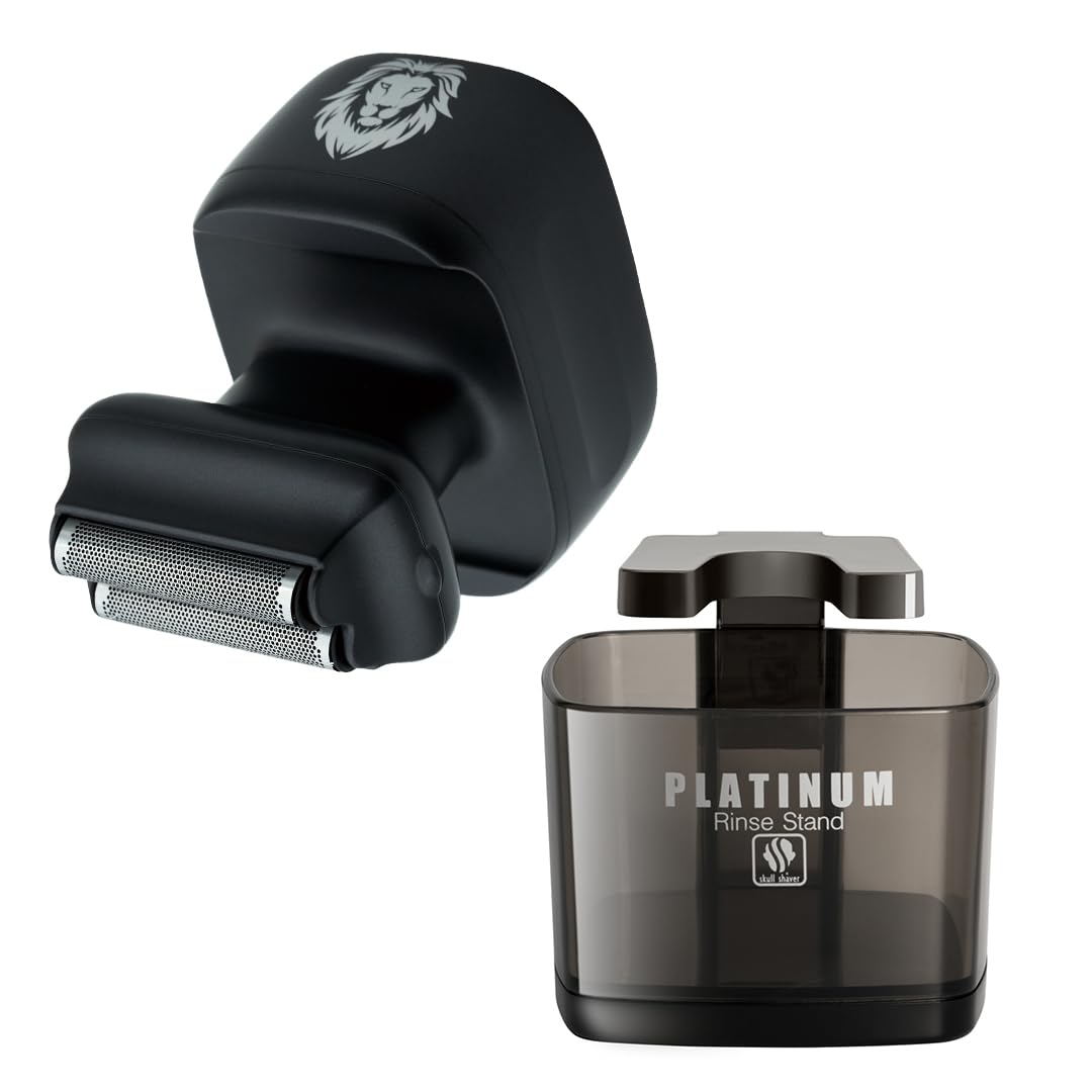 Skull Shaver One Lion Gold PRO Men's Electric Face Shaver with Platinum Rinse Stand - Premium Male Grooming Kit for Travel & Daily Shaving