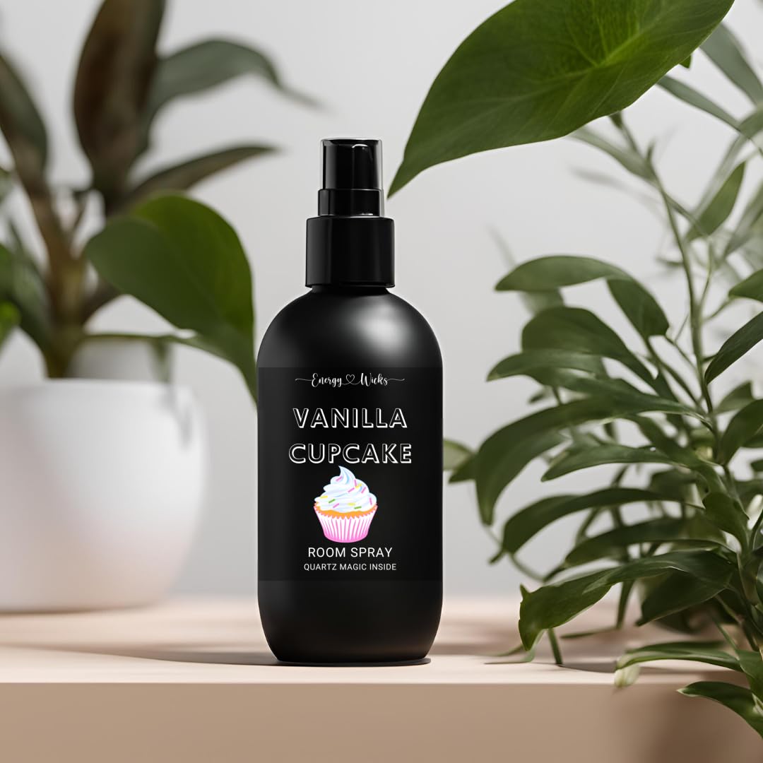 Vanilla Cupcake Scented Room Spray with Quartz Crystals - 2oz Natural Air Freshener for Home, Car & Bathroom | Aromatherapy & Stress Relief