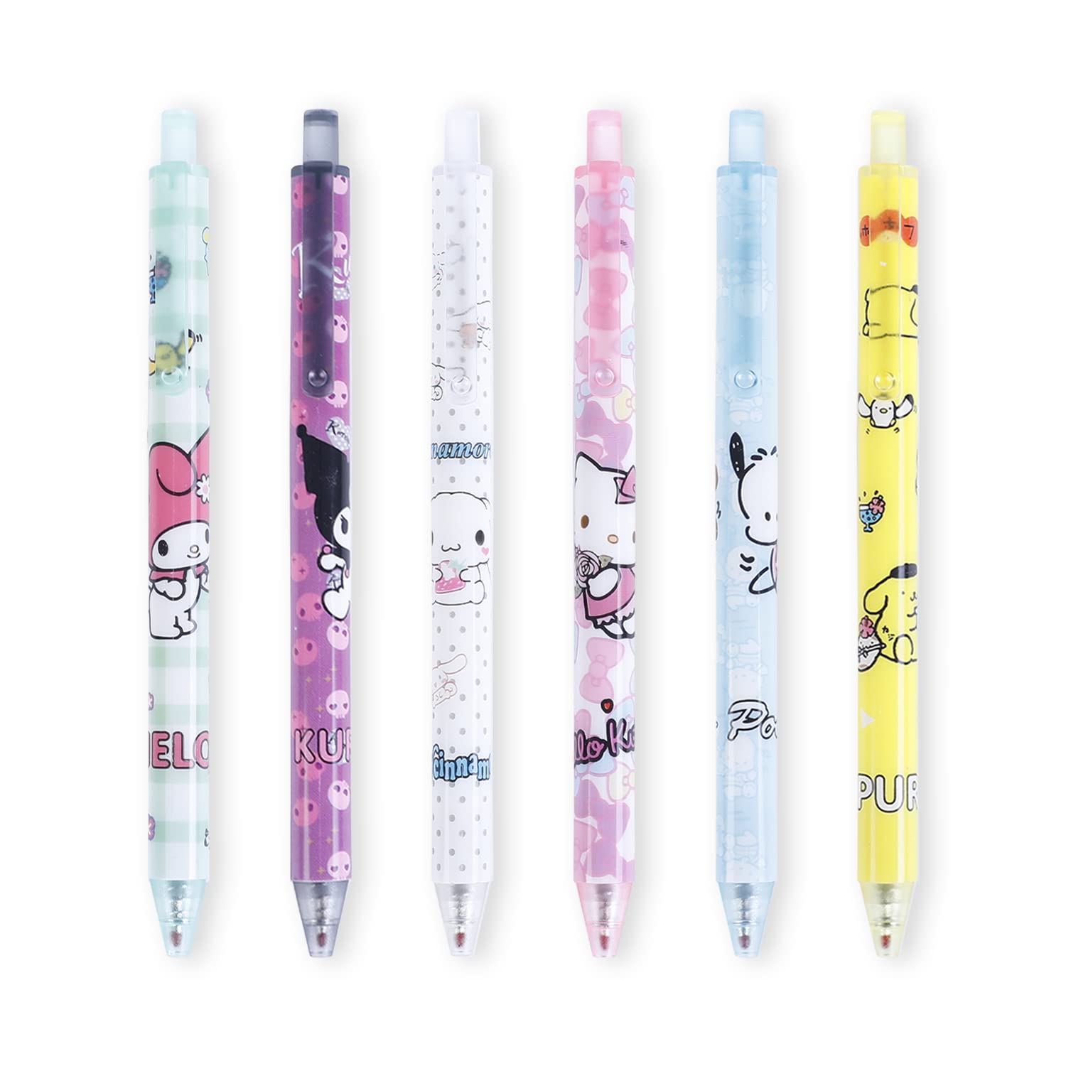 6-Pack Anime Gel Pen Kitty Melody Black Ink 0.5mm Ballpoint Pens with 10 Refills - Cute School & Office Supplies for Girls, Students & Anime Fans - Perfect for Note Taking, Journaling & Gift Giving