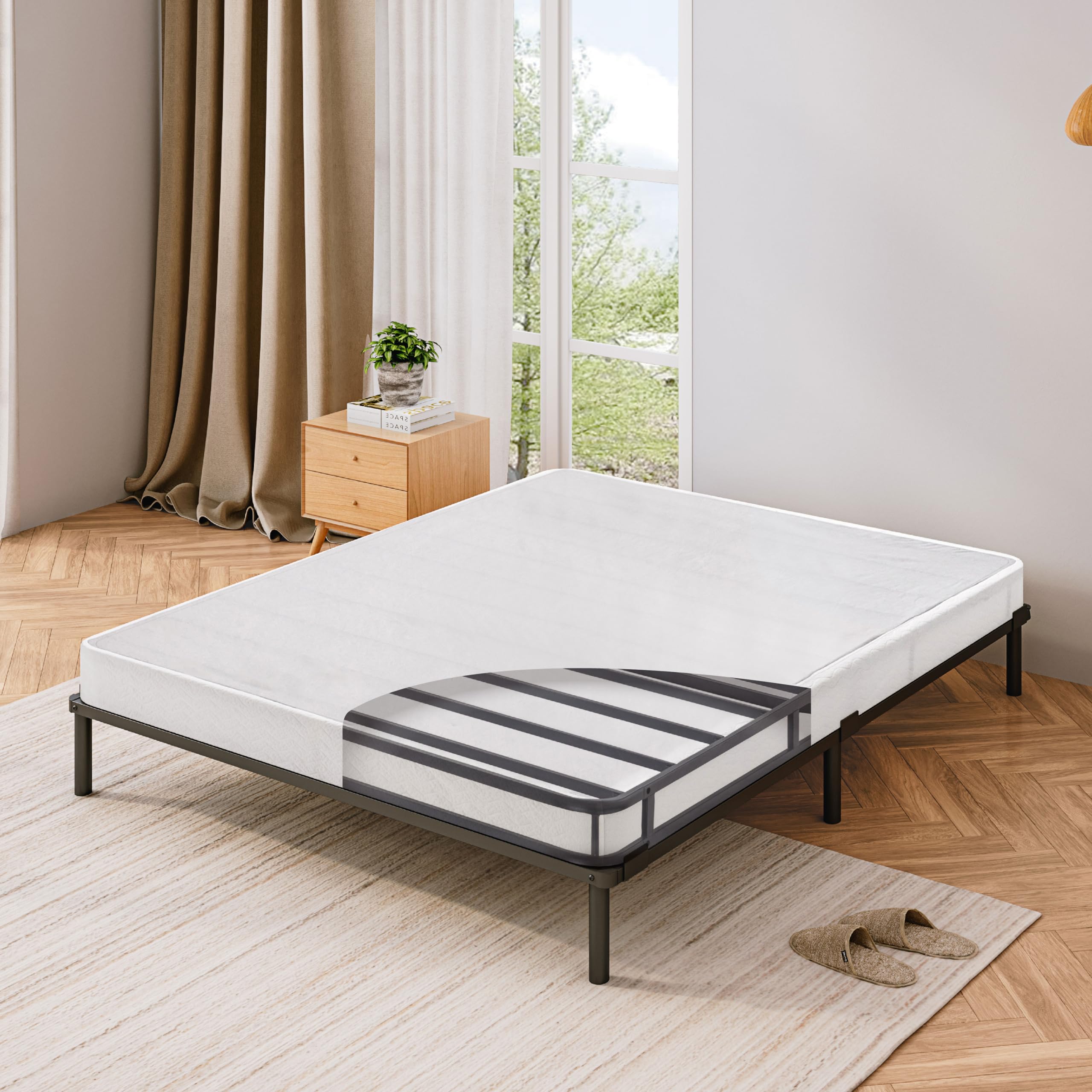 5 Inch Queen Size Easy Assembly Mattress Foundation - Strong Steel Metal Frame & Sturdy Support - Black Box Spring for Bedroom, Guest Room, or Dorm