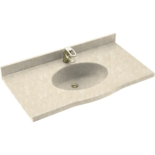 Swan EV02261.126 Europa Solid Surface Single-Bowl Vanity Top, 61-in Length, 22-in Width, 6.875-in Height, Cloud Bone Finish, Perfect for Modern Bathrooms and Powder Rooms