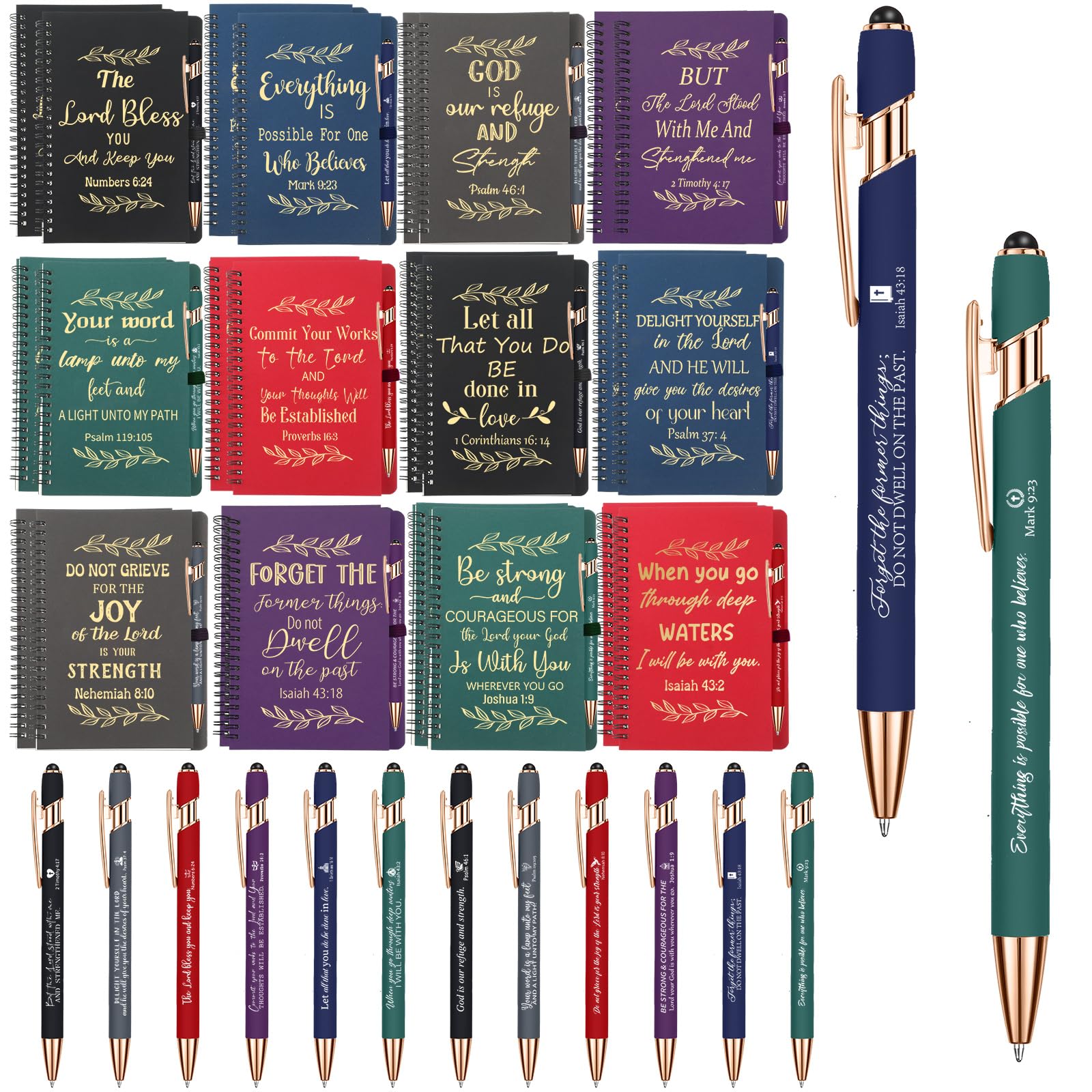 48 Pcs Christian Gift Set - Bible Verse A5 Spiral Notebook with Ballpoint Pens, Inspirational Religious Hardcover Journals for Women & Men - Perfect for Easter, Church, Bible Study & Daily Devotion