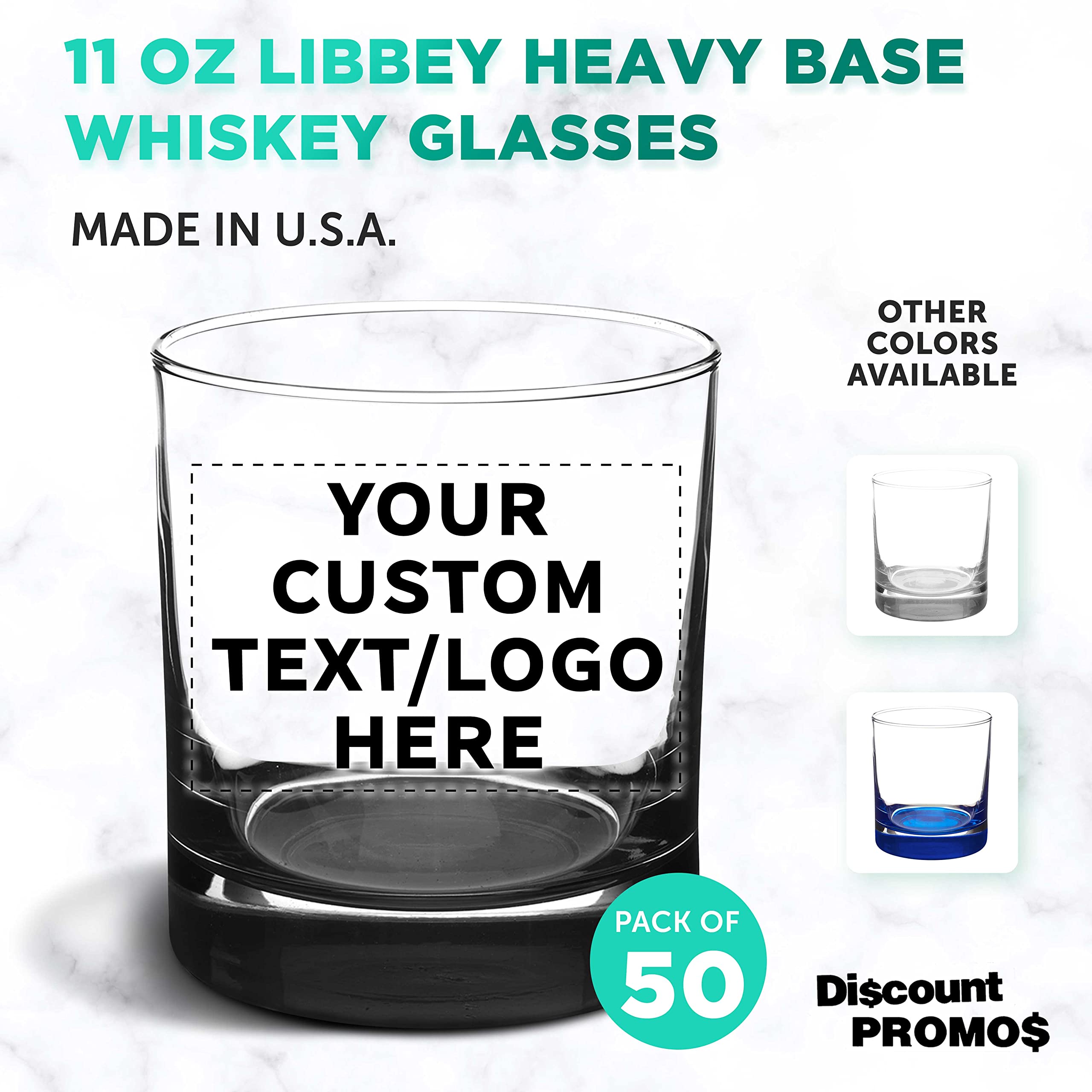Libbey 10 oz Custom Whiskey Glasses Set of 50 - Personalized Bulk Pack with Heavy Base for Scotch, Bourbon & Cocktails - Black Old Fashioned Glasses | Perfect for Bars, Restaurants, Weddings & Corporate Gifts