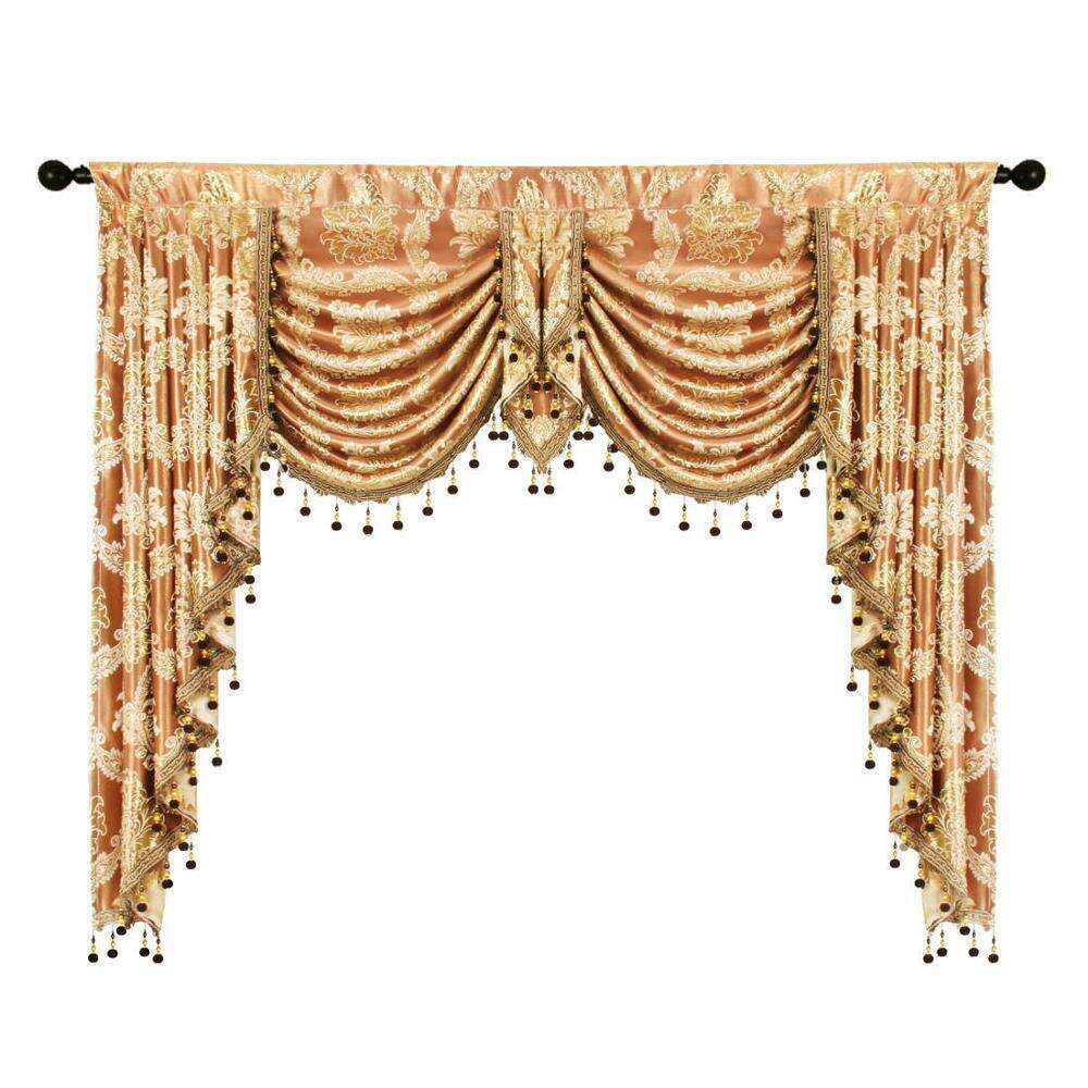Remy European Jacquard Floral Leaf Valance Curtain - Brown Window Treatment for Living Room, Bedroom & Kitchen Decor