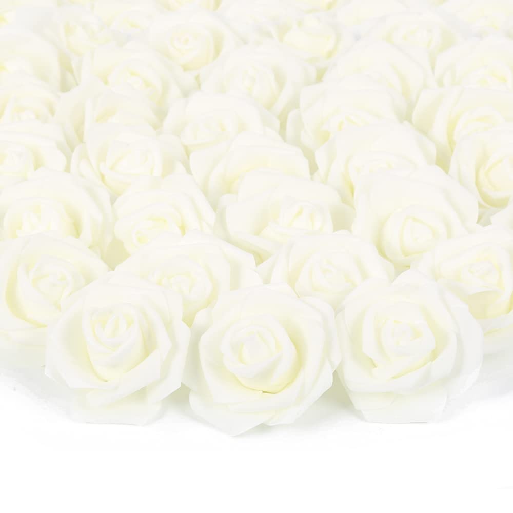 100pcs Ivory Artificial Rose Flower Heads - Stemless Fake Roses for DIY Wedding Bouquets, Centerpieces, Baby Shower Decorations, Home Decor & Party Arrangements - Perfect for Wedding Decor, Table Centerpieces and Floral Crafts