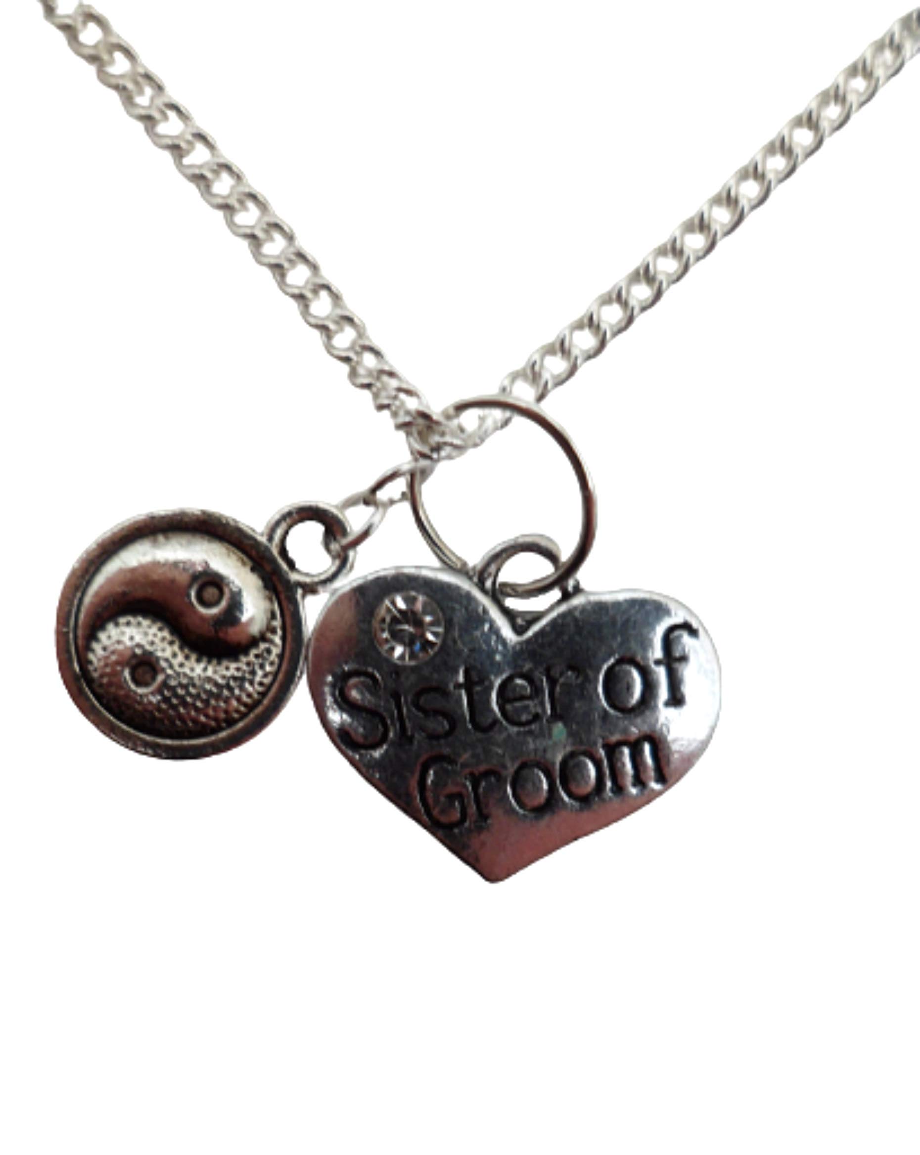 Silver Plated Heart Gem Necklace - Sister of Groom Gift for Wedding Party
