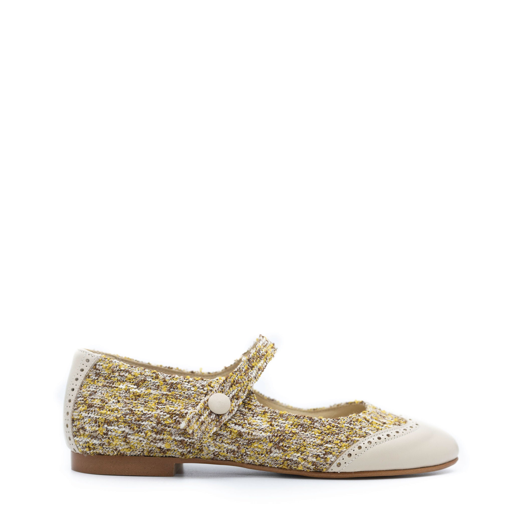 Blublonc Mustard Tweed Wingtip Mary Jane Shoes - Vintage Style Women's Dress Shoes for Work, Office & Formal Occasions