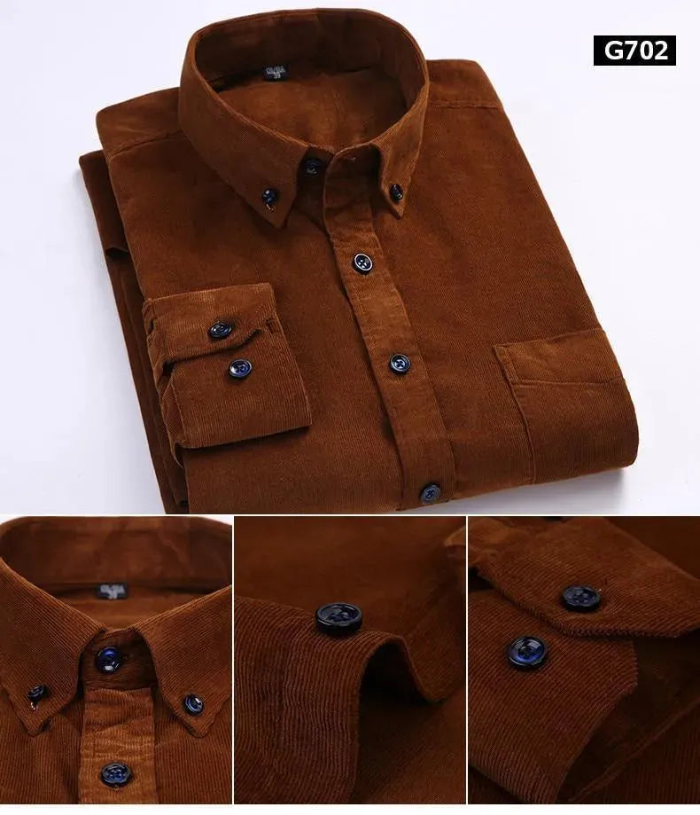 Warm Men's Corduroy Button-Down Shirt for Winter - Soft & Comfortable Casual Wear for Cold Weather Outdoors & Office