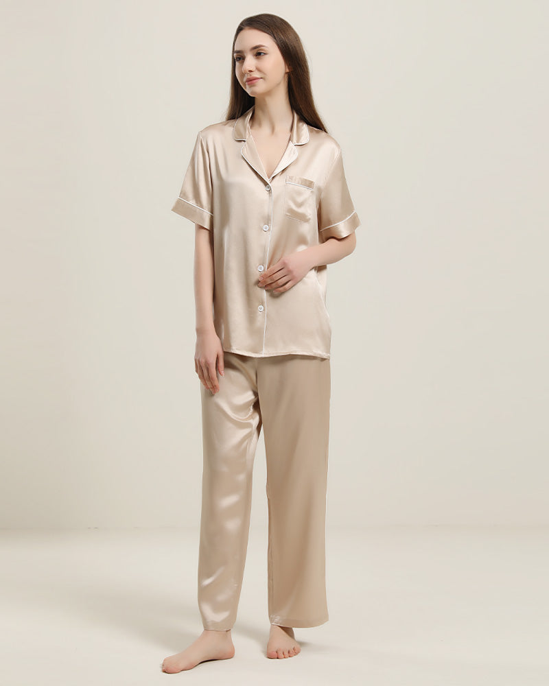 22 Momme Short Sleeve Silk Pajamas Set for Women - Luxury Soft Sleepwear & Loungewear - Perfect for Relaxing at Home, Spa Days & Gift Giving
