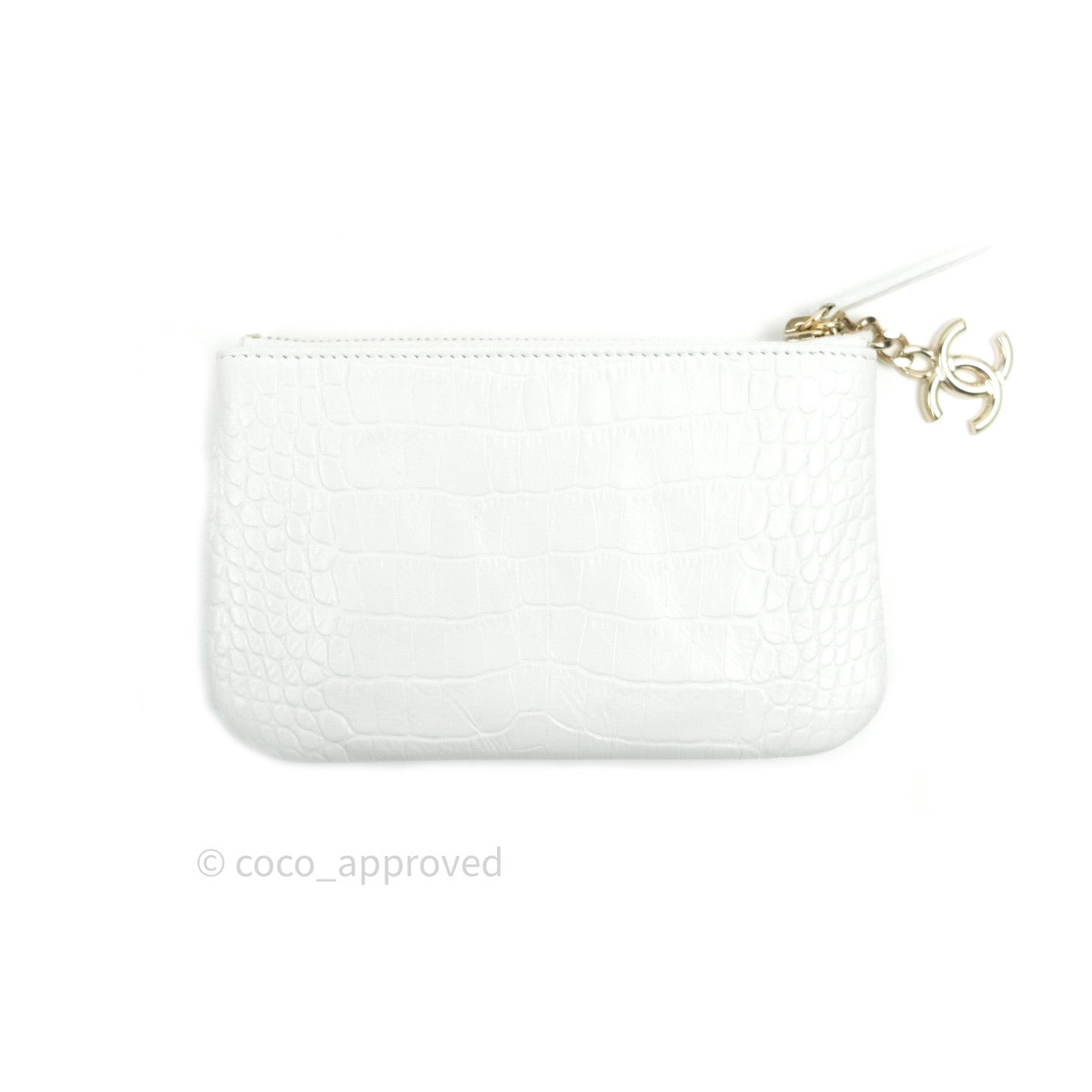 Chanel Calfskin Crocodile Embossed Mini O Case in White Gold - Luxury Crossbody Bag for Women, Perfect for Parties & Evening Events