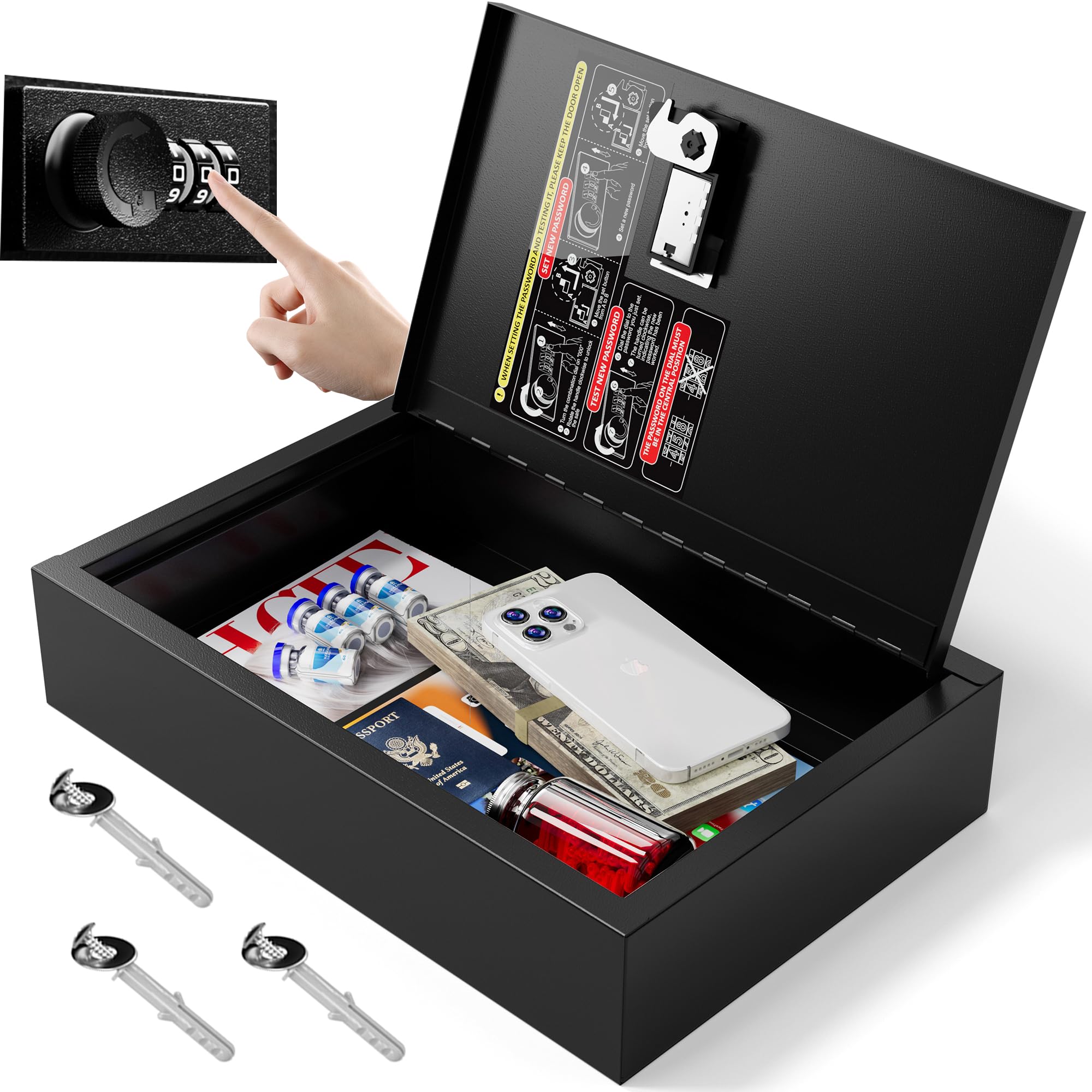 Fireproof Lock Box for Personal Items - Combination Small Safe Box for Wallet, Valuables, Passport, Jewelry & Cash | Home, Office & Travel Security Solution | Protect Important Documents & Belongings