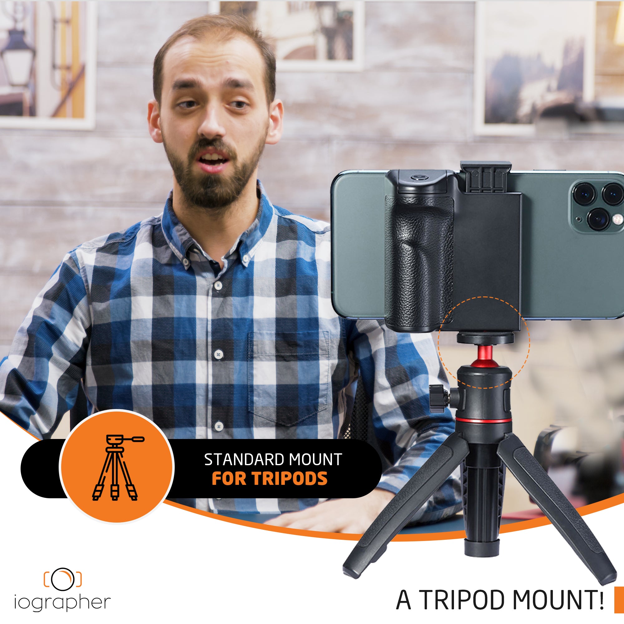 iOgrapher Smartphone Grip with Removable Bluetooth Shutter Release & Tripod Mount - Perfect for Vlogging, Filmmaking, and Mobile Photography