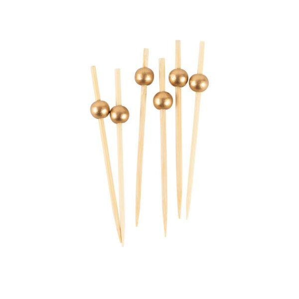 3.5 Inch Bamboo Gold Ball Picks - 100 Count Floral Arrangement Supplies for Wedding, Party & Home Decor