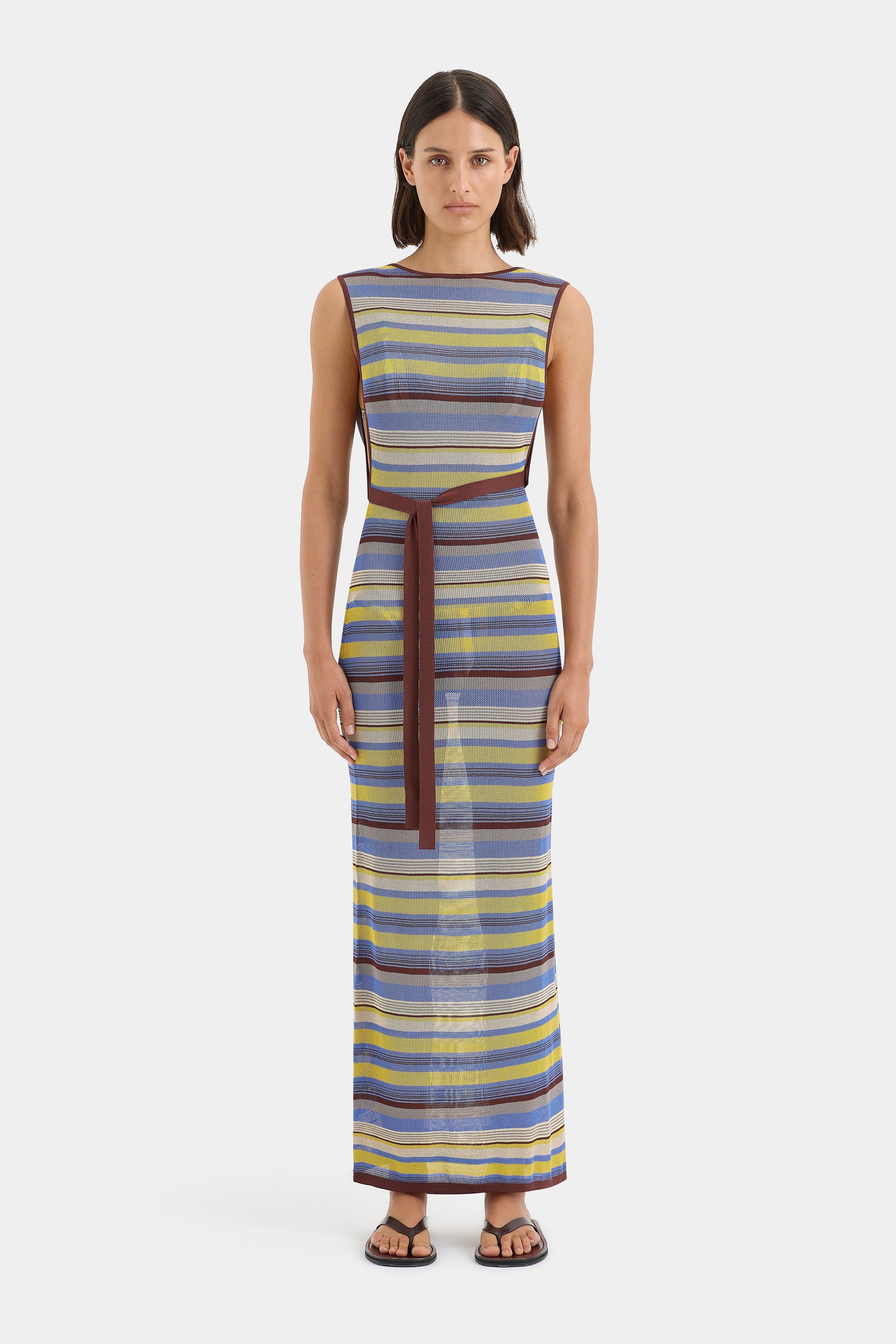 Elegant Coastline Tie-Waist Dress for Women - Flowy Summer Midi Dress with Adjustable Belt - Perfect for Beach Vacations, Date Nights & Office Wear