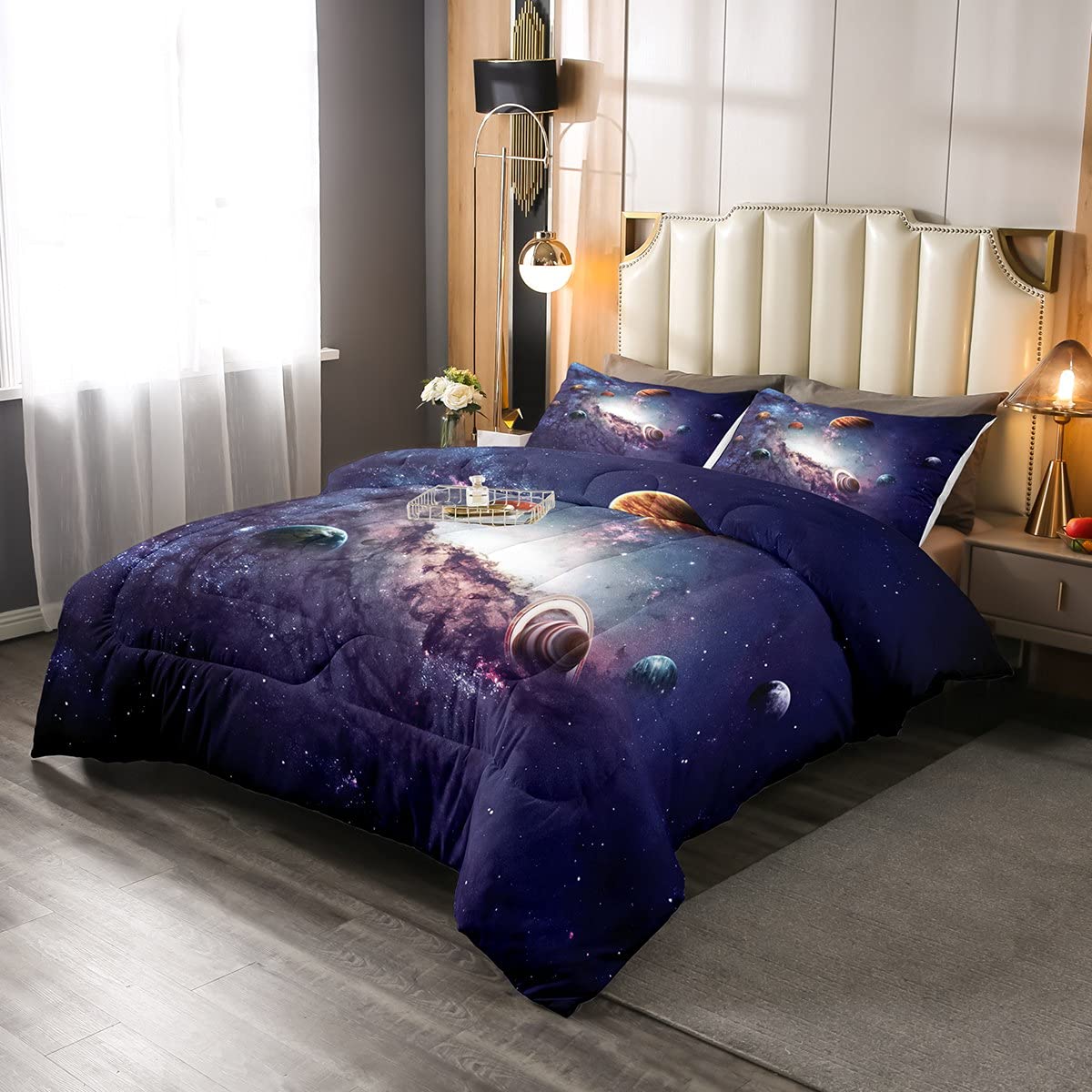 Feelyou Galaxy Bedding Set 3Pcs Queen Size - Solar System Printed Comforter with Universe Decor for Kids & Teens - Outer Space Themed Bedroom Collection for Boys & Girls - Perfect for Space Lovers' Bedrooms, Dorm Rooms & Themed Sleepovers