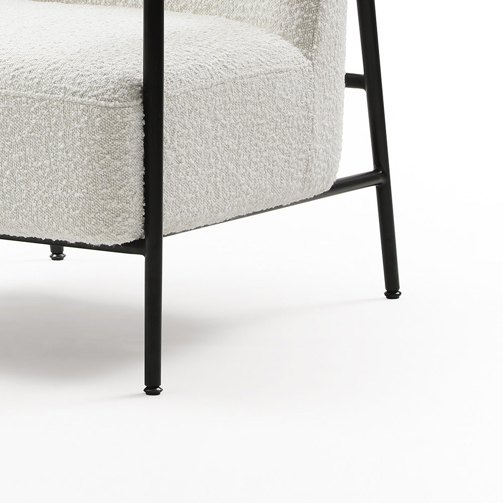 KAZAN Modern Lounge Chair - Off White Fabric, Walnut Wood Frame & Black Accents - Perfect for Living Room, Bedroom or Office Relaxation