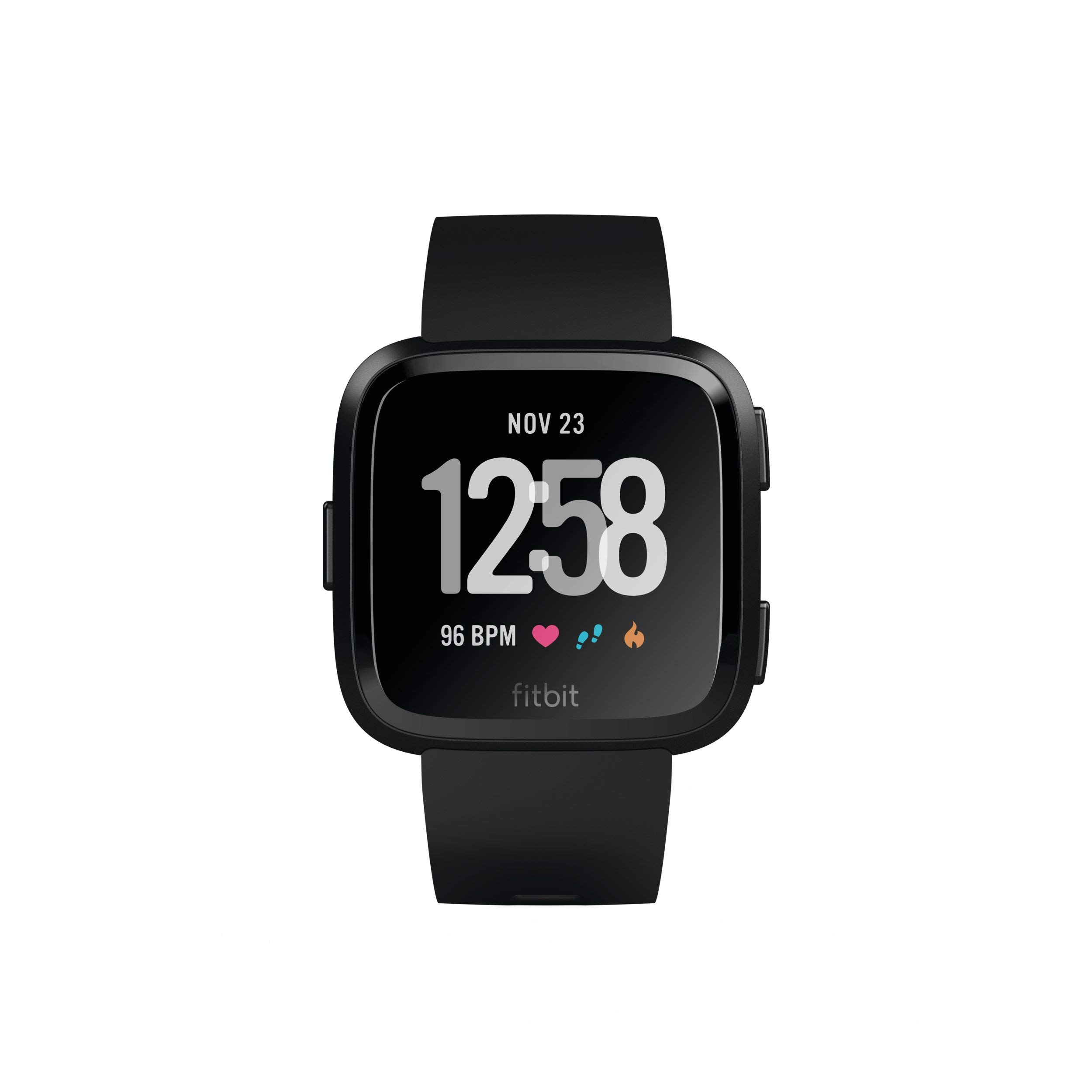 Fitbit Versa Smart Watch - Multisport Fitness Tracker with Heart Rate Monitor, Sleep Tracking & 4+ Day Battery - Black/Black Aluminum (Includes S & L Bands) | Renewed Certified | Perfect for Running, Swimming & Daily Activity Tracking