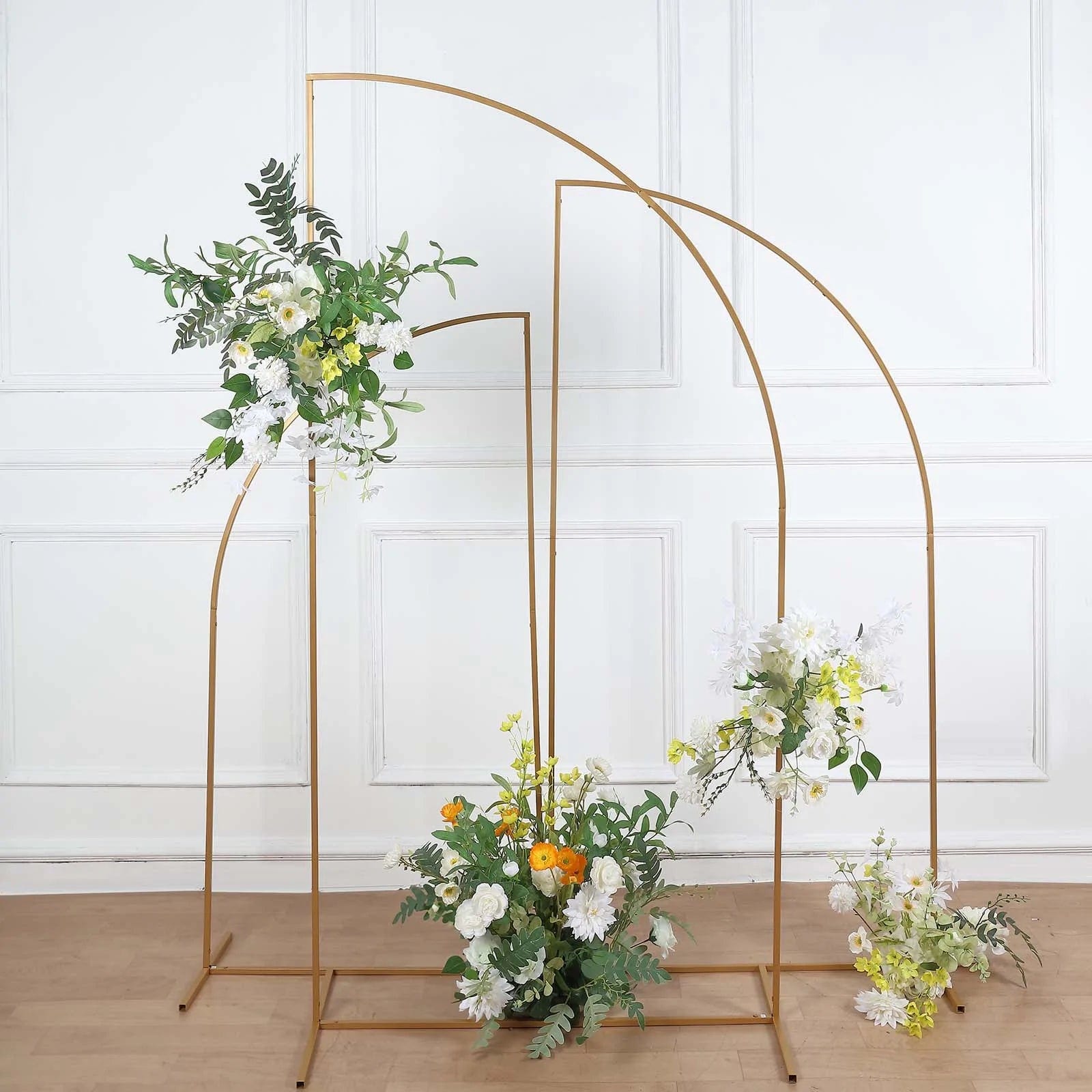 Half Moon Metal Floral Display Frame - Gold Wedding Arch Backdrop Stand for Outdoor Ceremonies, Photo Shoots & Garden Decor