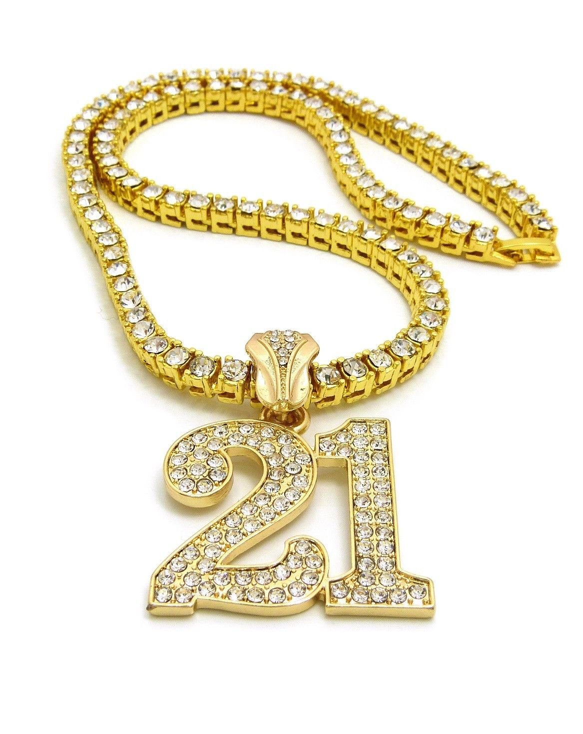Hip Hop Iced Out Gold Plated Savage 21 Pendant & 3mm 18