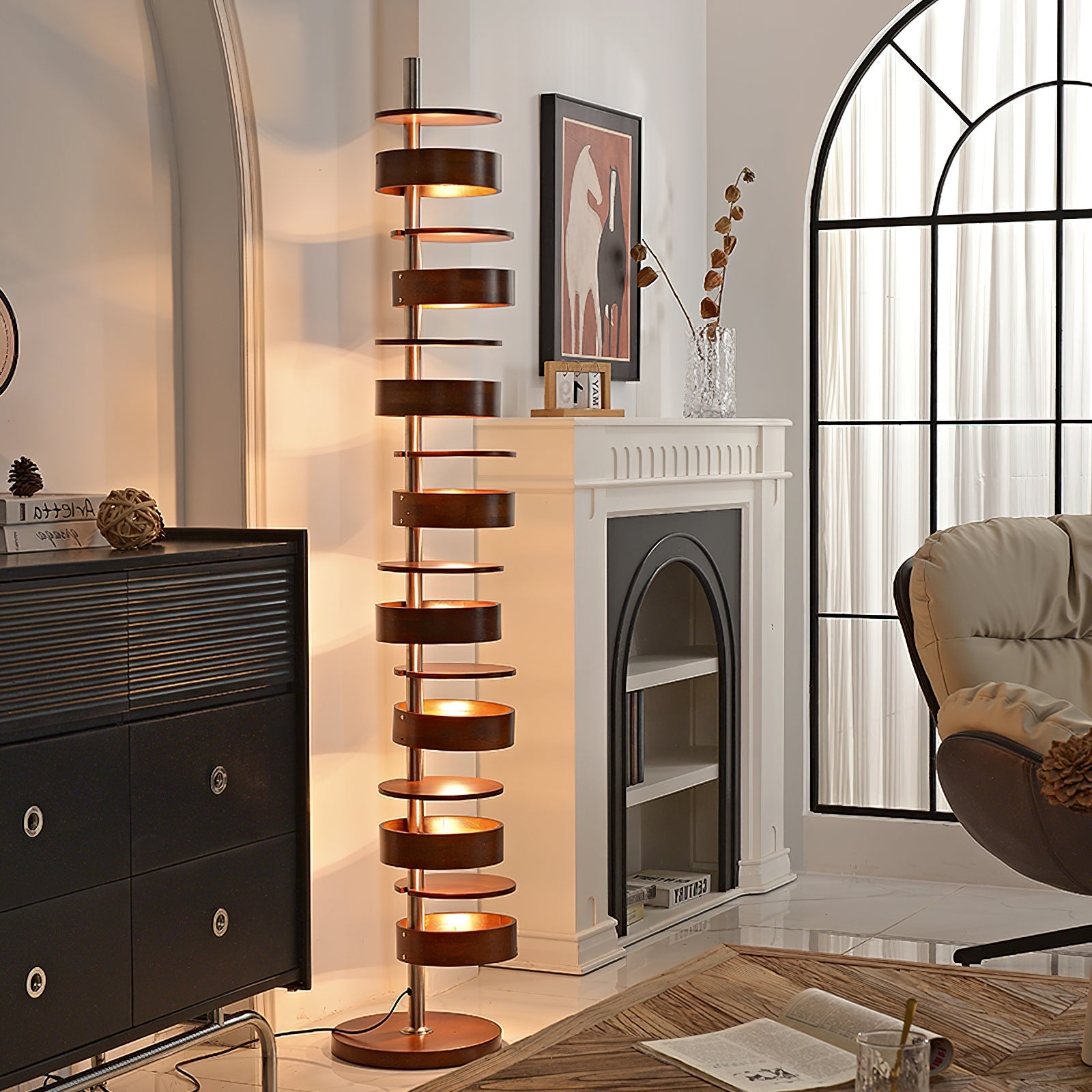 Modern Wooden Floor Lamp with Adjustable Height - Warm LED Lighting for Living Room, Bedroom & Office - Scandinavian Style Home Decor