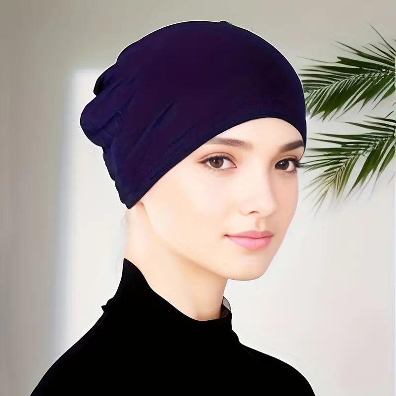 Classic Women's Undercap Turbans - Navy Blue Head Wrap for Hair Protection, Comfort & Style - Perfect for Sleeping, Workouts & Everyday Wear