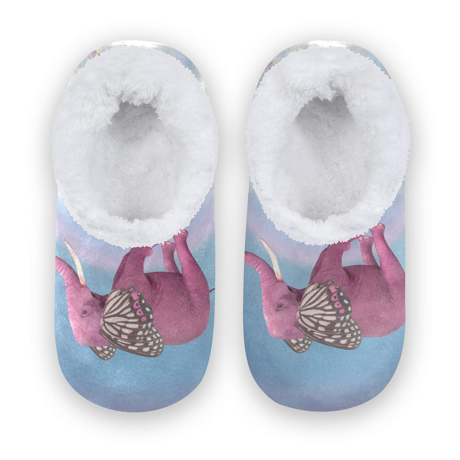 Non-Slip Soft Warm Fleece House Slippers for Boys & Girls - Kids Indoor/Outdoor Slip-On Shoes with Cozy Sole for Bedroom, Travel & Play - Rainbow Sky Design (Size X-Small) - Perfect for Winter Comfort & Home Relaxation
