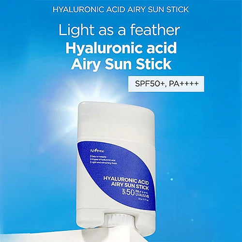 Isntree Hyaluronic Acid Airy Sun Stick SPF 50+ PA++++ 22g - Lightweight Sunscreen Stick for Face, Portable UV Protection for Outdoor Activities & Daily Use