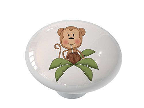 Handmade Coconut Palm Monkey Ceramic Drawer Knobs - Unique Boho Kitchen Cabinet Pulls for Cabinets, Dressers & Furniture - Perfect for Beach House Decor, Tropical Bathroom & Nursery Room Design
