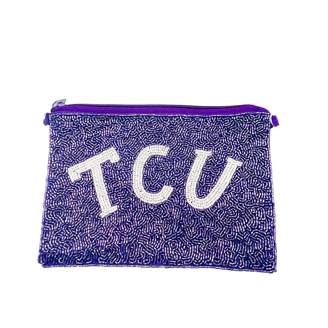 TCU Beaded Pouch - Handmade Leather Coin Purse with Tribal Patterns for Women | Perfect for Coins, Jewelry & Small Essentials | Boho Festival Accessory & Everyday Use