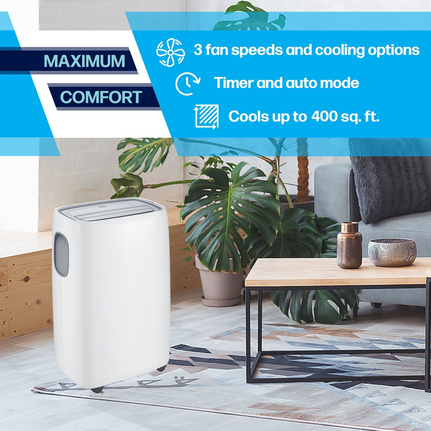 Arctic Wind 2APP13000 400 Sq. Ft. Portable Air Conditioner with Heater - White | Energy Efficient Cooling & Heating for Bedrooms, Offices & Small Spaces