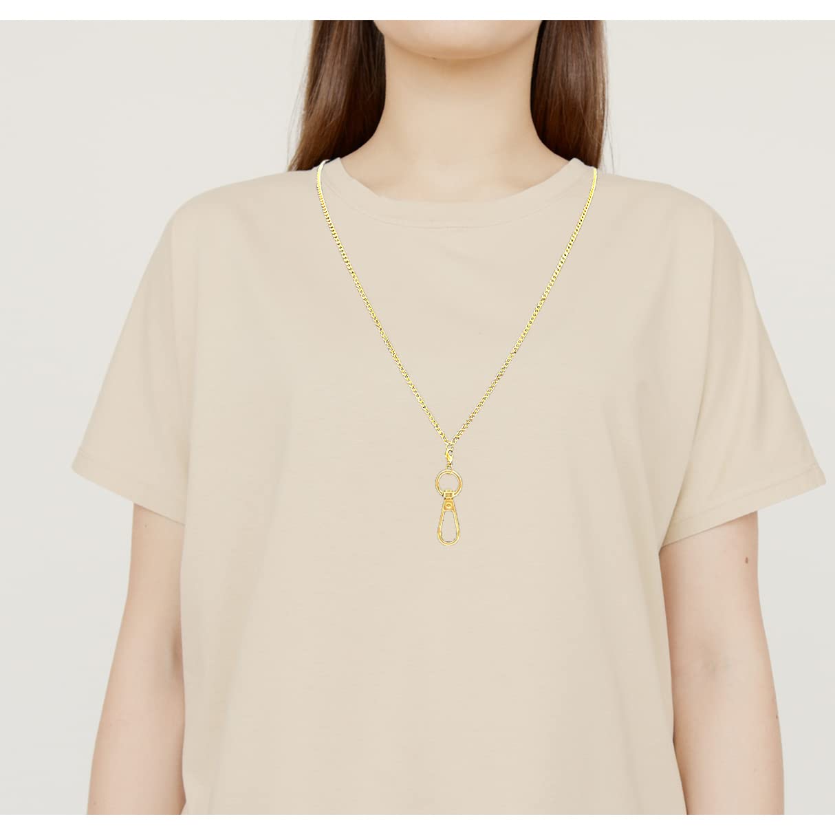 Stylish Stainless Steel Lanyard for ID Badges & Keys - Gold Chain Necklace for Work & Events