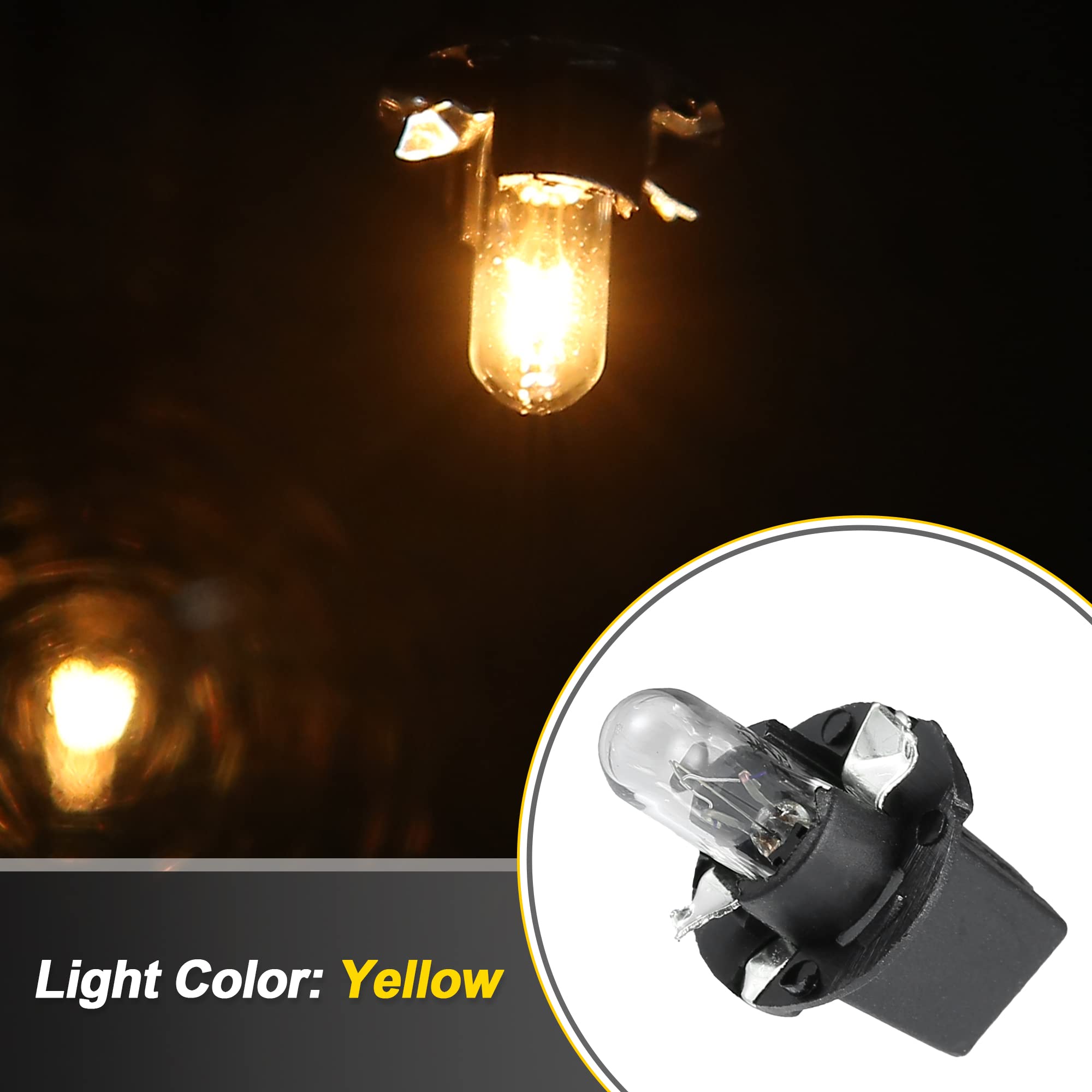 X AUTOHAUX 5-Pack 12V T5 Yellow LED Dashboard Light Bulbs (1.2W) - Twist Socket for Car Interior Lighting, Instrument Panel, Gauge Cluster & Map Lights