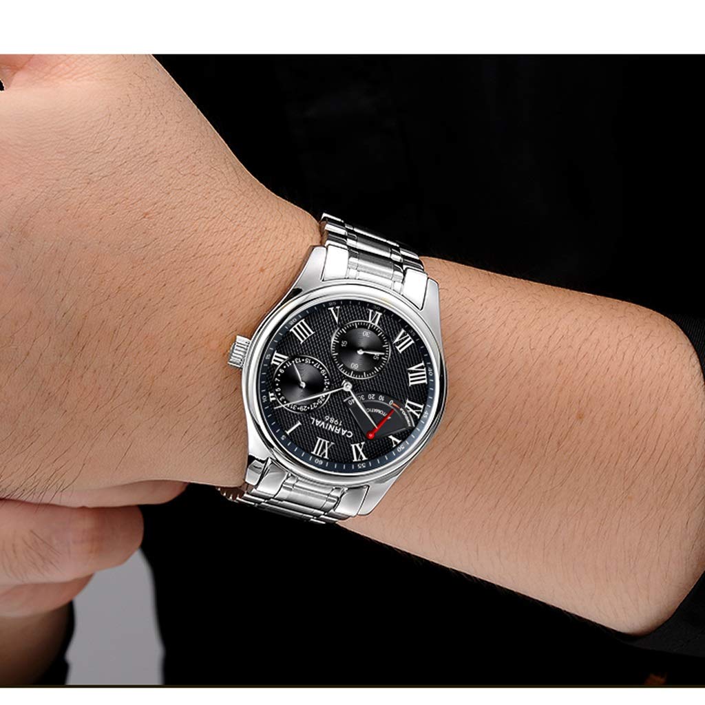 DLT Classic Automatic Mechanical Men's Watch - Waterproof Stainless Steel Two-Tone Band with Bow Fold-Over Clasp - Minimalist Silver Case & Black Dial - Perfect for Business, Casual Wear & Formal Occasions