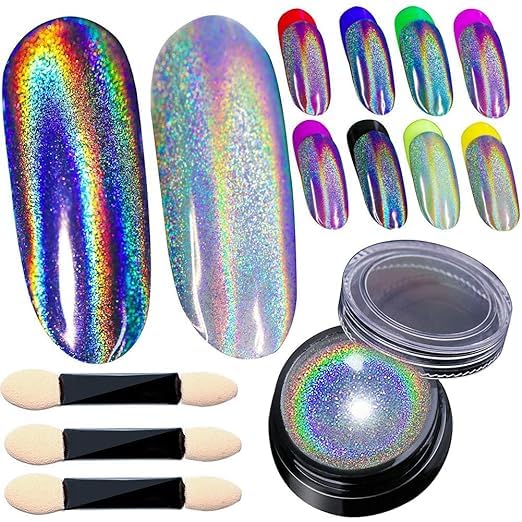 Holographic Nail Powder - Rainbow Unicorn Mirror Effect Glitter Dust for Nail Art | Multi-Effect Holo Powder in 10g Jar | Perfect for DIY Manicures, Salon Nail Designs & Special Occasions