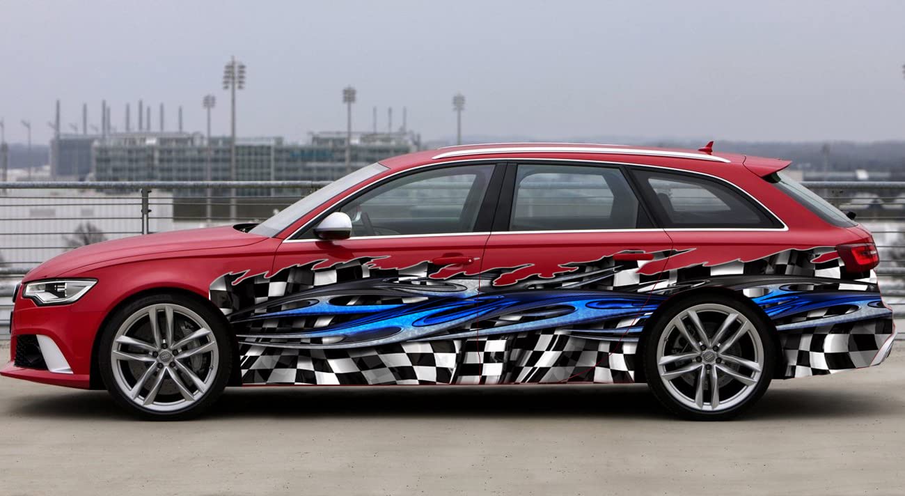Full Color Car Vinyl Wrap - Racing Flag & Tribal Checkered Design - Ripped Metal Street Racing Graphic (22x70) - Perfect for Car Decals, Vehicle Wrapping & Motorsport Enthusiasts