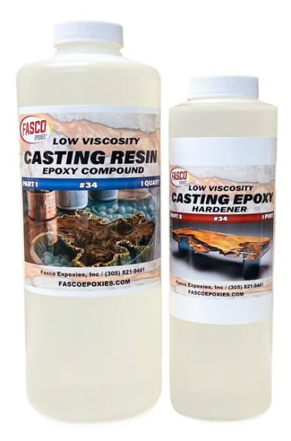 34 oz Crystal Clear Deep Pour Epoxy Resin Kit for Art, River Tables, Jewelry & Large Castings - High Gloss Liquid Glass Finish - Perfect for DIY Projects, Woodworking & Resin Crafts (3 Quart)