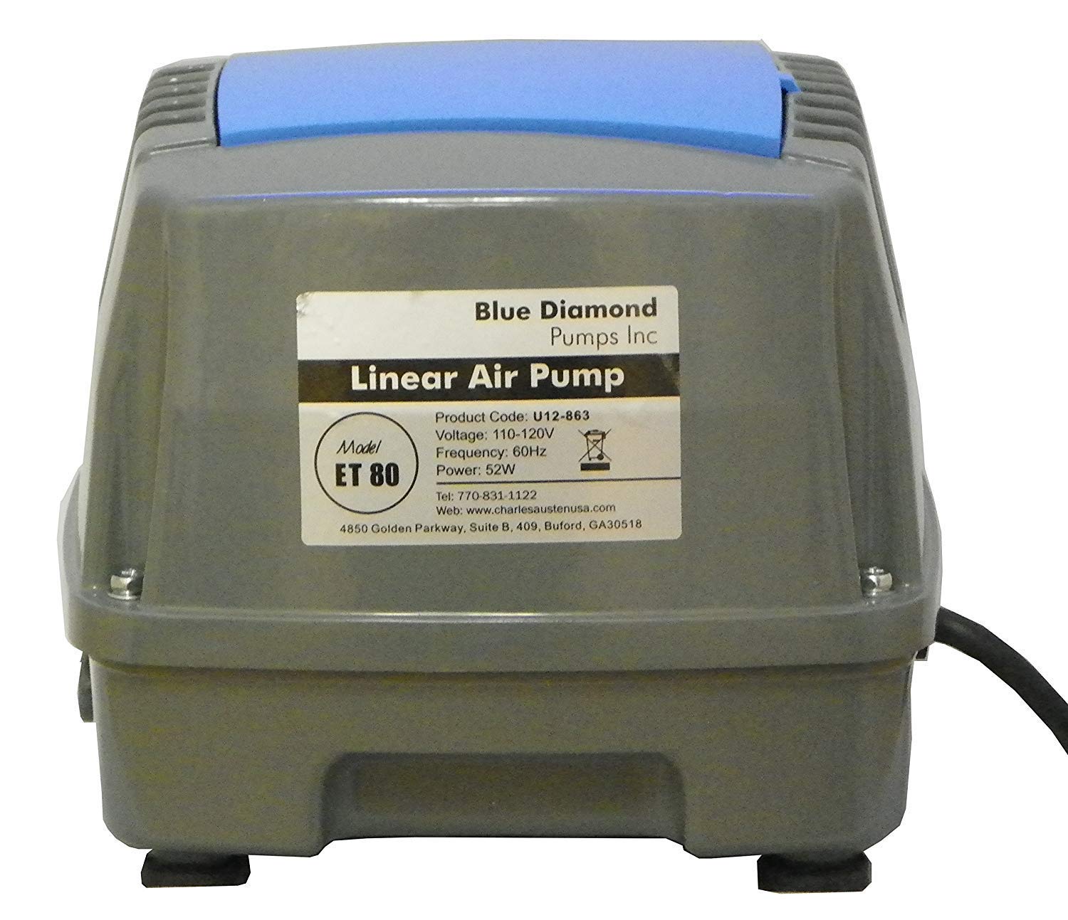 Blue Diamond ET 80 Septic or Pond Linear Diaphragm Air Pump - High Efficiency Oxygenation for Wastewater Treatment & Aquaculture Ponds