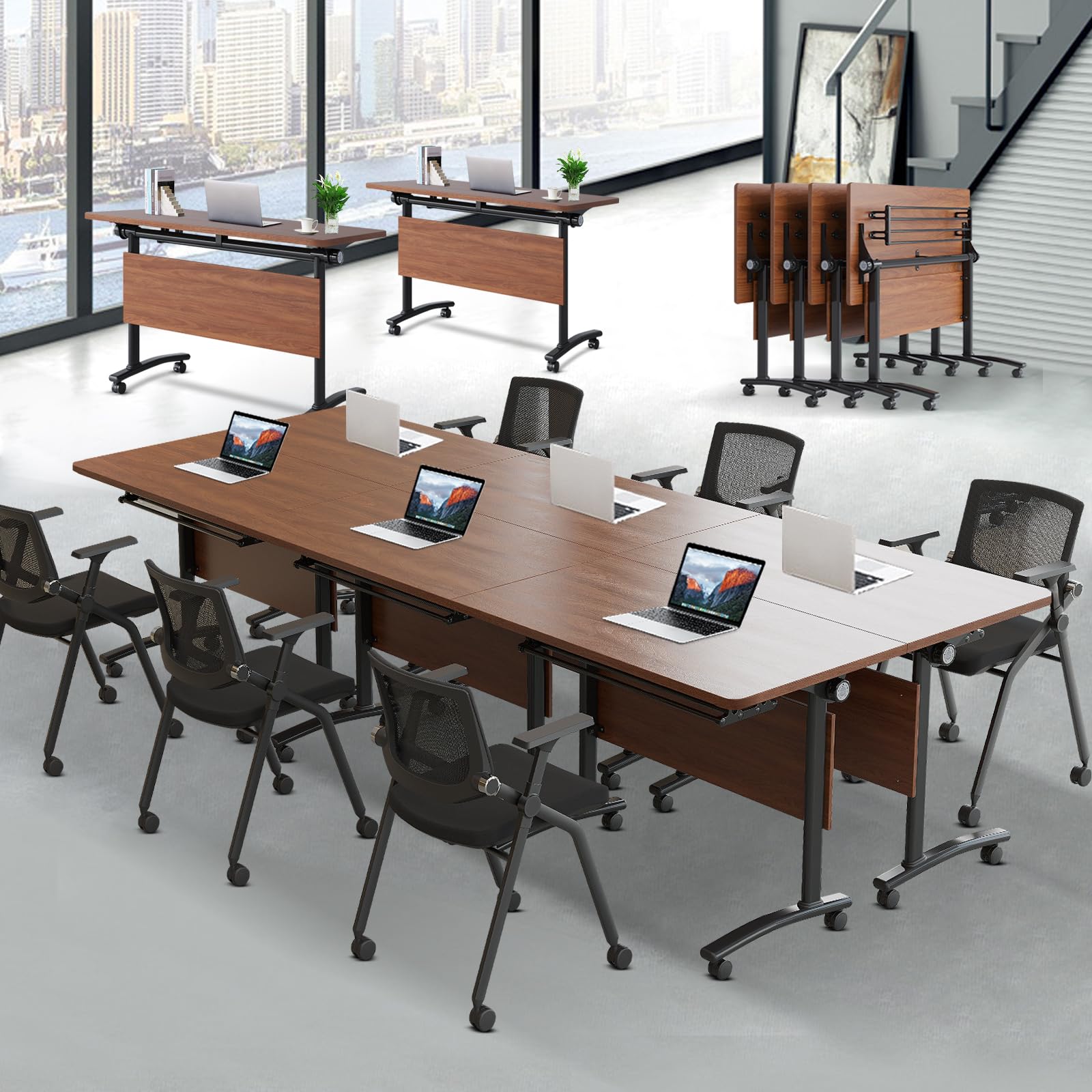 Foldable Conference Table with Silent Wheels - 2 Pack 140x60x75cm Modern Flip Top Mobile Training Table for Office Meetings & Events | Portable Folding Meeting Table for Training Rooms, Classrooms & Home Offices