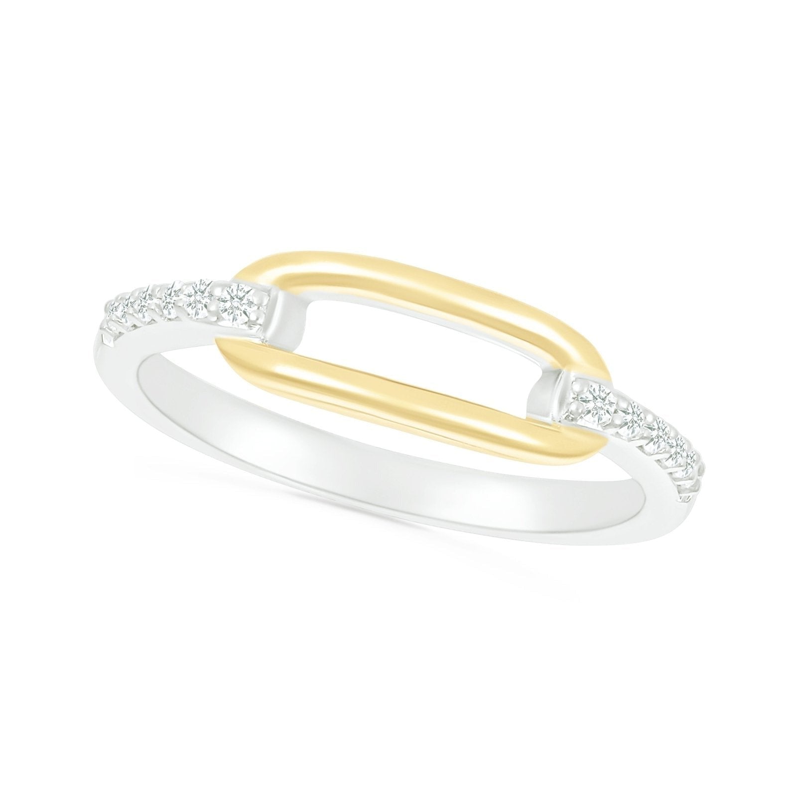 10k Yellow Gold Paperclip Link Ring with Diamonds - Elegant Stackable Jewelry for Everyday Wear & Special Occasions