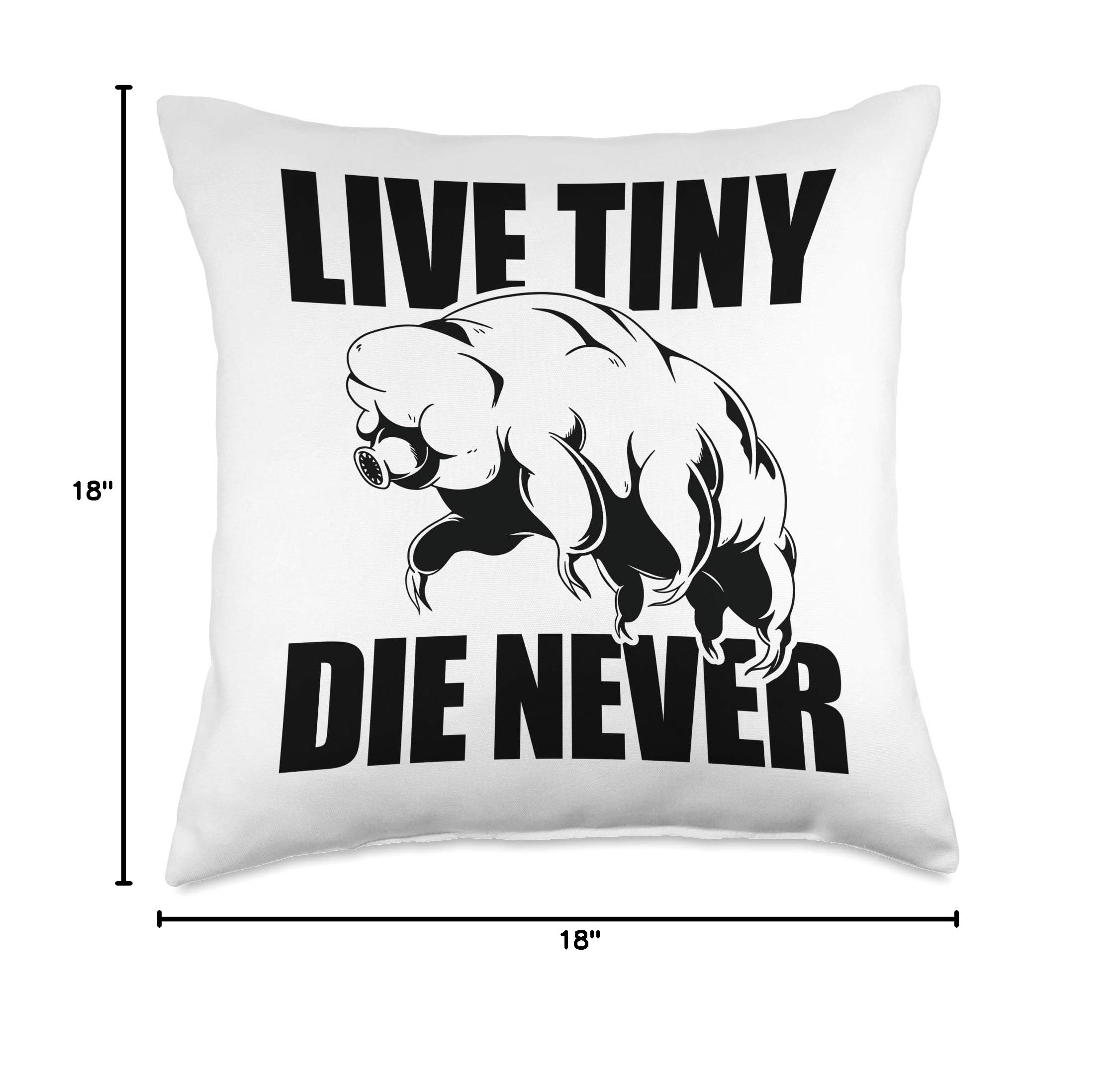 Funny Tardigrade Strong Water Bear Meme Throw Pillow - Live Tiny Die Never - Perfect for Sofa, Bed, or Office Decor