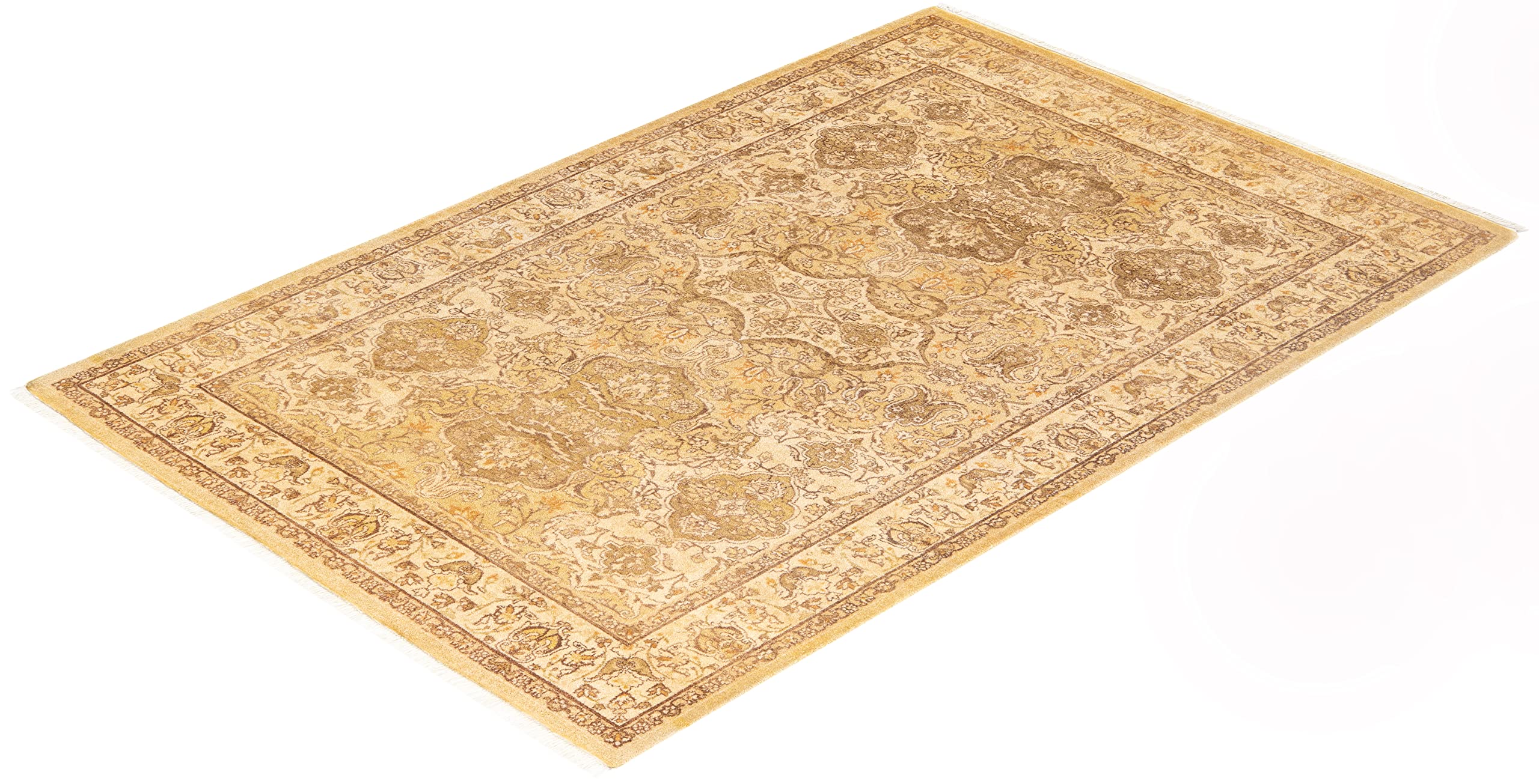 Handmade Traditional Oriental Mogul Green Wool Area Rug 4x6 - Unique Hand-Knotted Design for Living Room, Bedroom & Home Decor | Solo Rugs