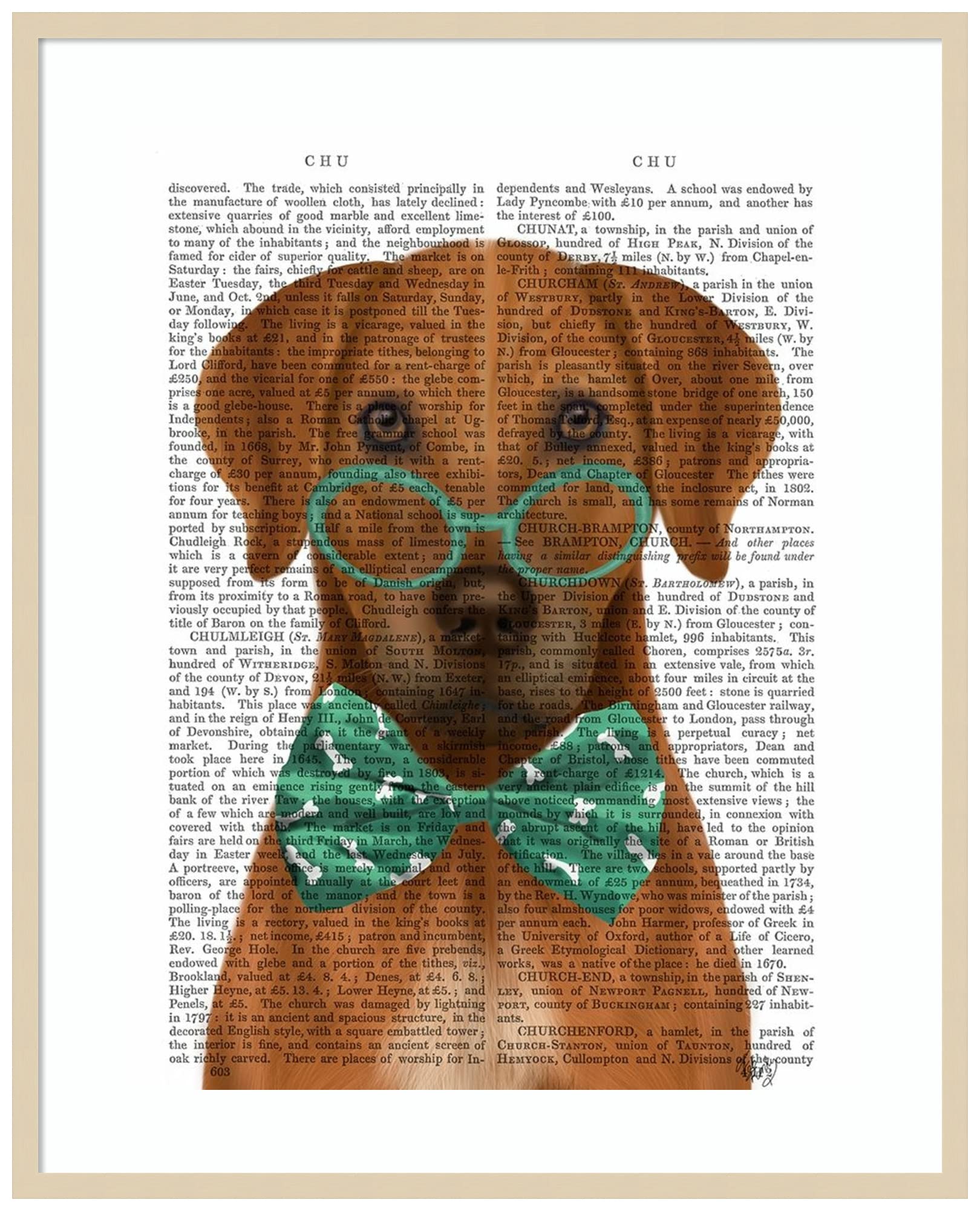 Amanti Art Wood Framed Wall Decor - Rhodesian Ridgeback Dog Portrait with Glasses & Bow Tie - 33x41 Inch Large Canvas Print - Svelte Natural Frame - Perfect for Living Room, Office & Pet Lovers Home Decor