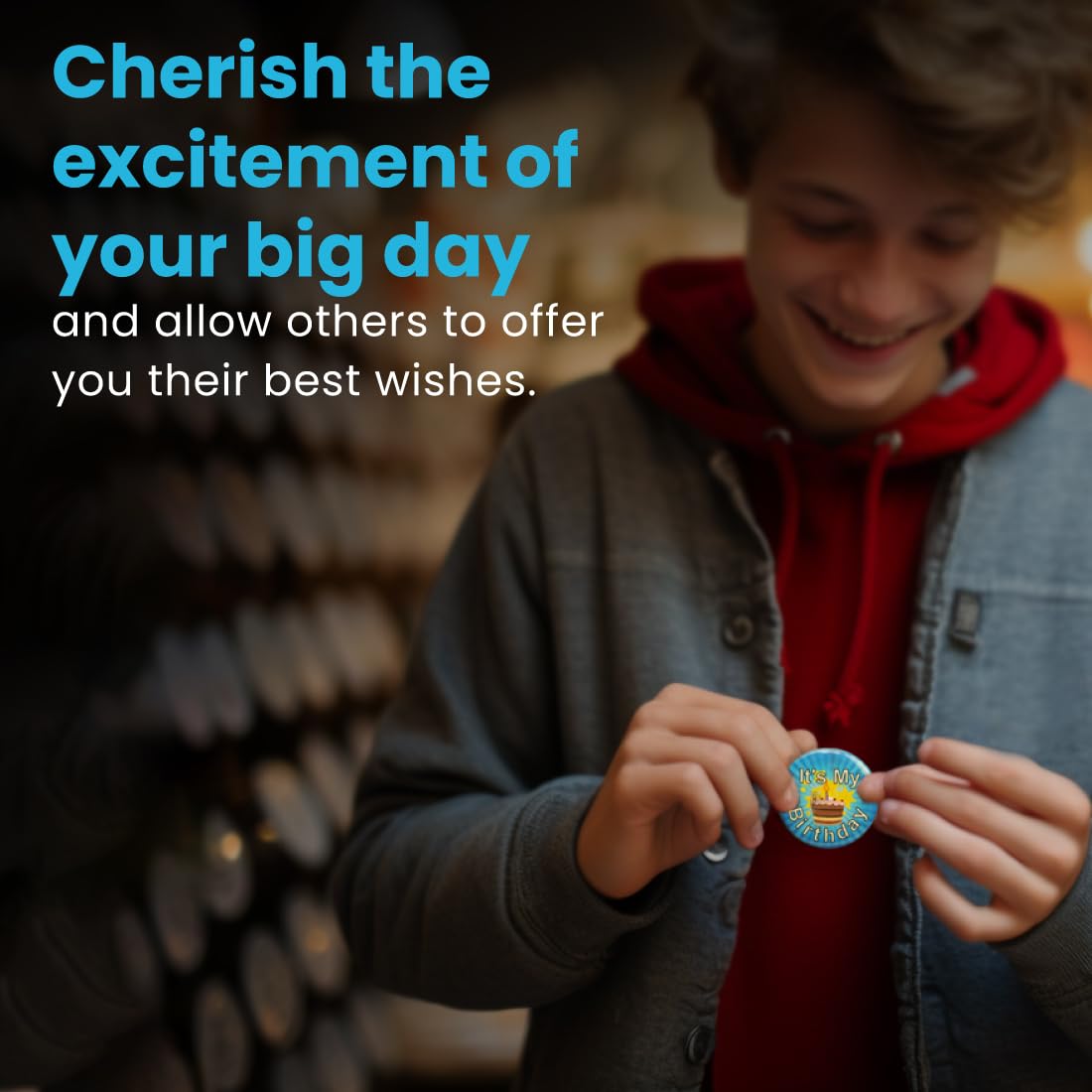 Secure ID Blue 'It's My Birthday' Button Pin - Fun Birthday Badge for Birthday Girl, Boy, Adults & Kids - Perfect for Party Favors, Decorations & Celebrations - Great for Birthdays, Office Parties & Special Events