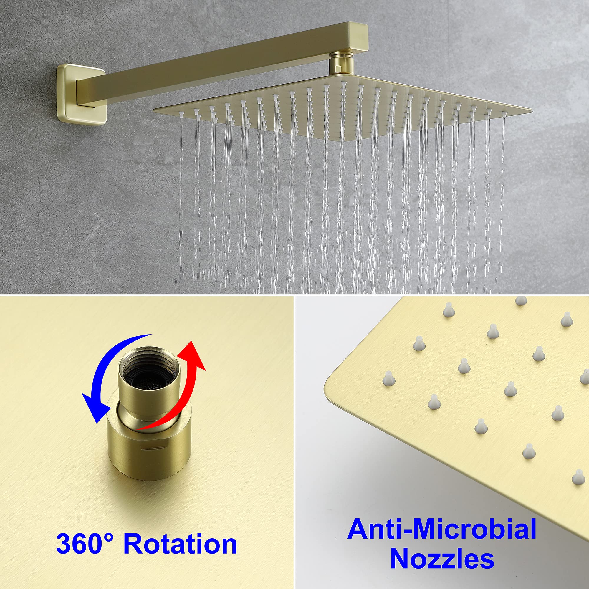 SHAMANDA 10-Inch Rain Shower Head with Handheld Sprayer - Pressure Balancing Shower System Combo Set in Brushed Gold - Wall Mount Bathroom Faucet with Rough-In Valve (Model L701-3) - Perfect for Luxurious Spa-Like Showers and Modern Bathroom Upgrades