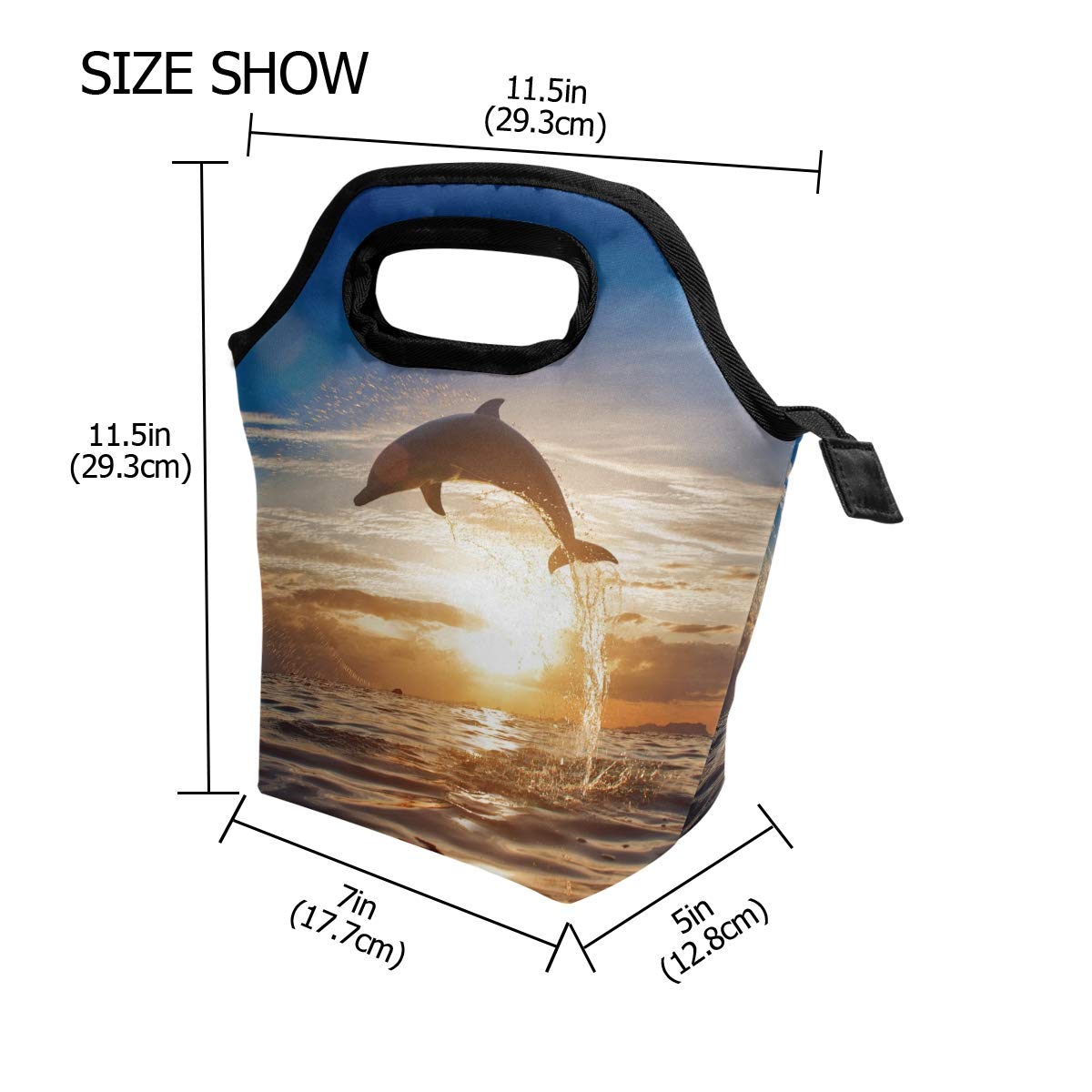 Insulated Zipper Lunch Bag Cooler Tote - Cute Ocean Dolphin Design for Adults & Teens | Perfect for Work, School, Picnics & Meal Prep | Reusable Food Container Carrier