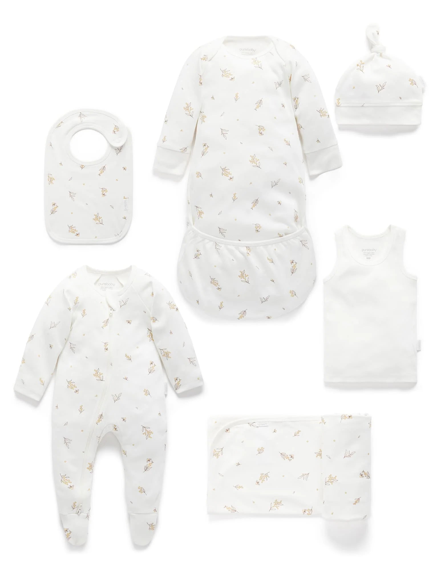 Purebaby Organic Essentials Hospital Bag - Vanilla Wattle Bee Newborn Gift Set (Value $120+) | Perfect Baby Shower Gift & Hospital Must-Have for Expecting Moms