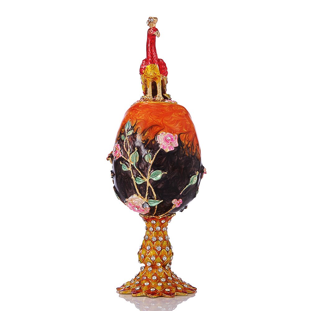 QIFU Hand-Painted Orange Peacock Easter Egg Enamel Jewelry Box - Unique Gift for Women, Mothers, Collectors | Perfect for Easter Decor, Home Display & Jewelry Storage