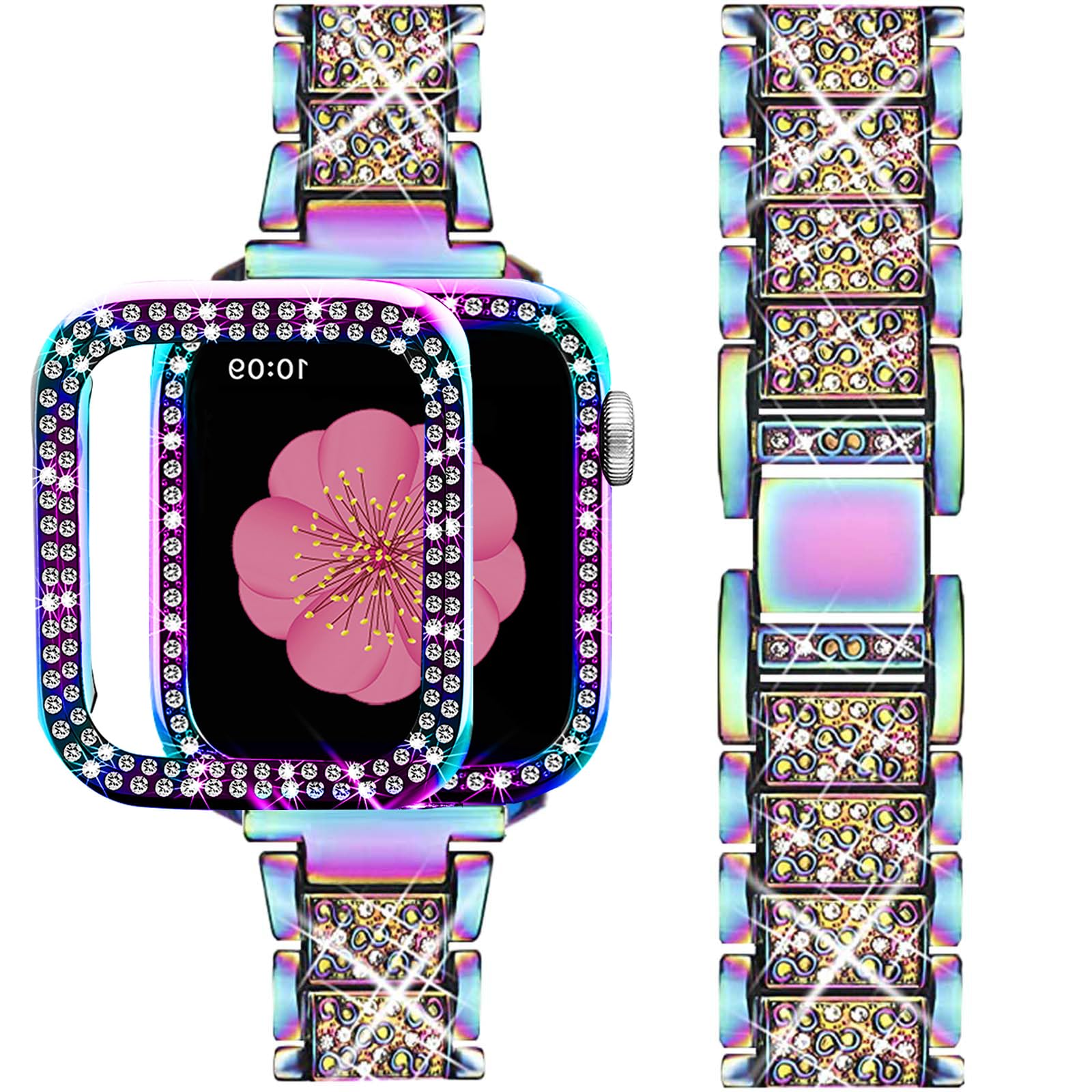SUPOIX Bling Diamond Metal Band & Protective Case for Apple Watch 44mm - Compatible with Series 6/5/4, Stylish Jewelry Accessory for Women (Colorful) | Perfect for Workouts, Parties & Everyday Wear