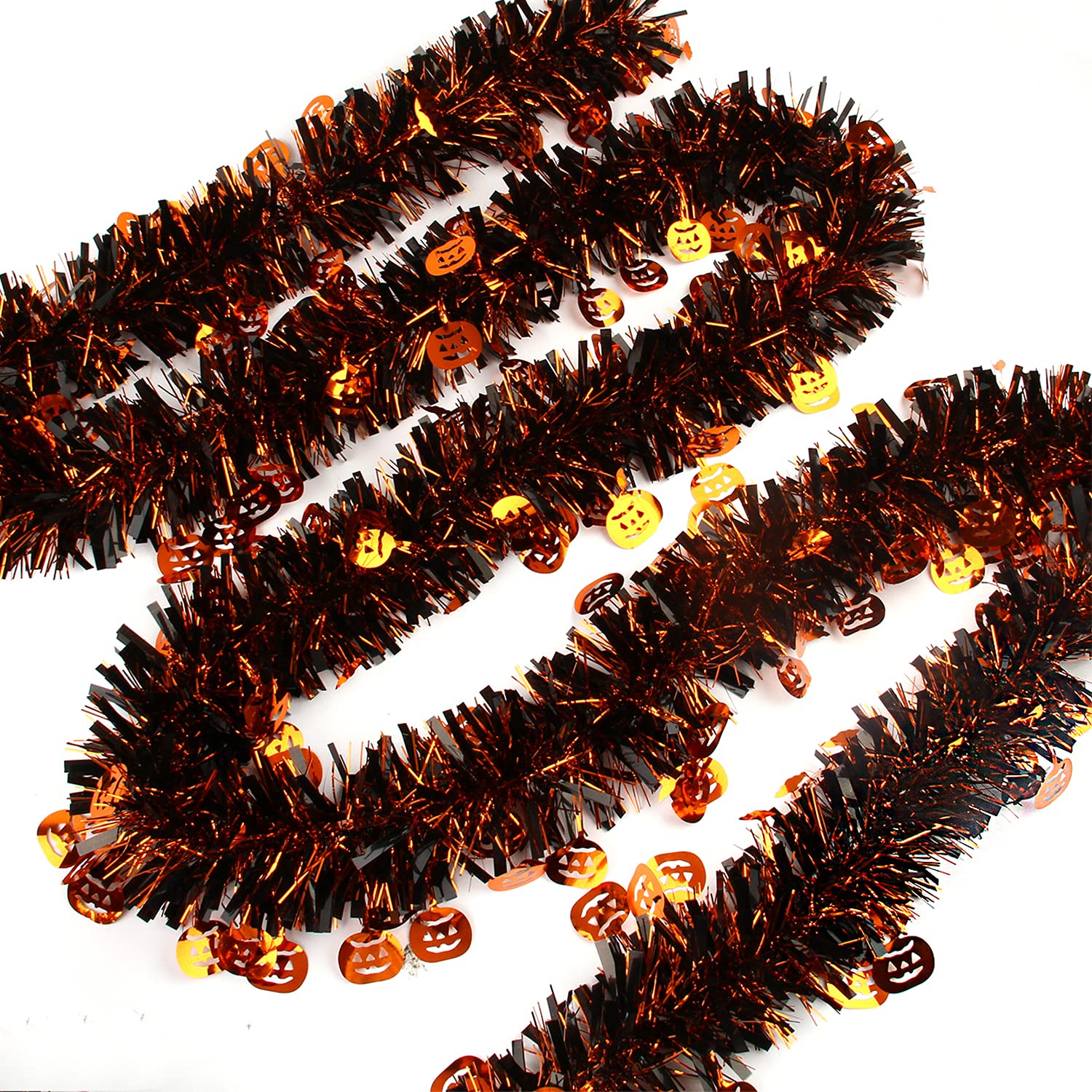 CCINEE 33FT Halloween Tinsel Garland - Pumpkin Metallic Hanging Decor for Halloween Party, Home & Outdoor Decoration (Copper & Black) | Perfect for Halloween Party Supplies, Porch Decor, and Spooky Home Decorations