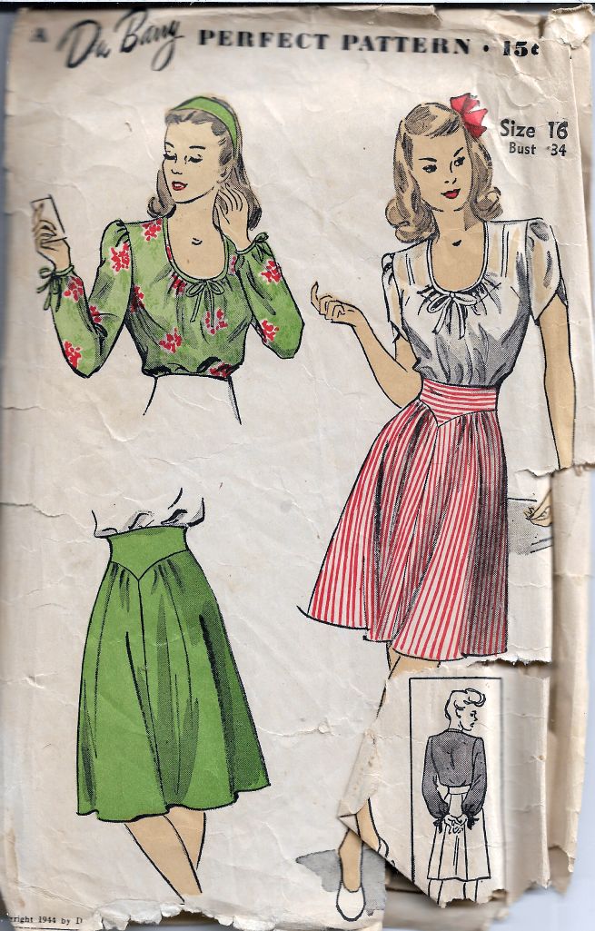 Vintage 1940s DuBarry 5836 Ladies Scoop Neck Blouse & Skirt Sewing Pattern - Unprinted Retro Dressmaking Design for Historical Costumes, Theater Productions, and Vintage Fashion Enthusiasts